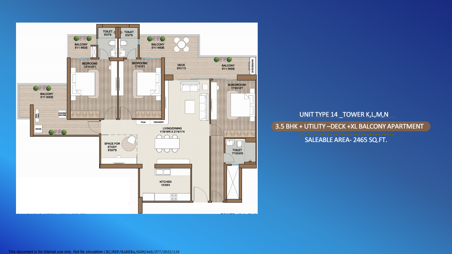 3 BHK floor plan variation 6
