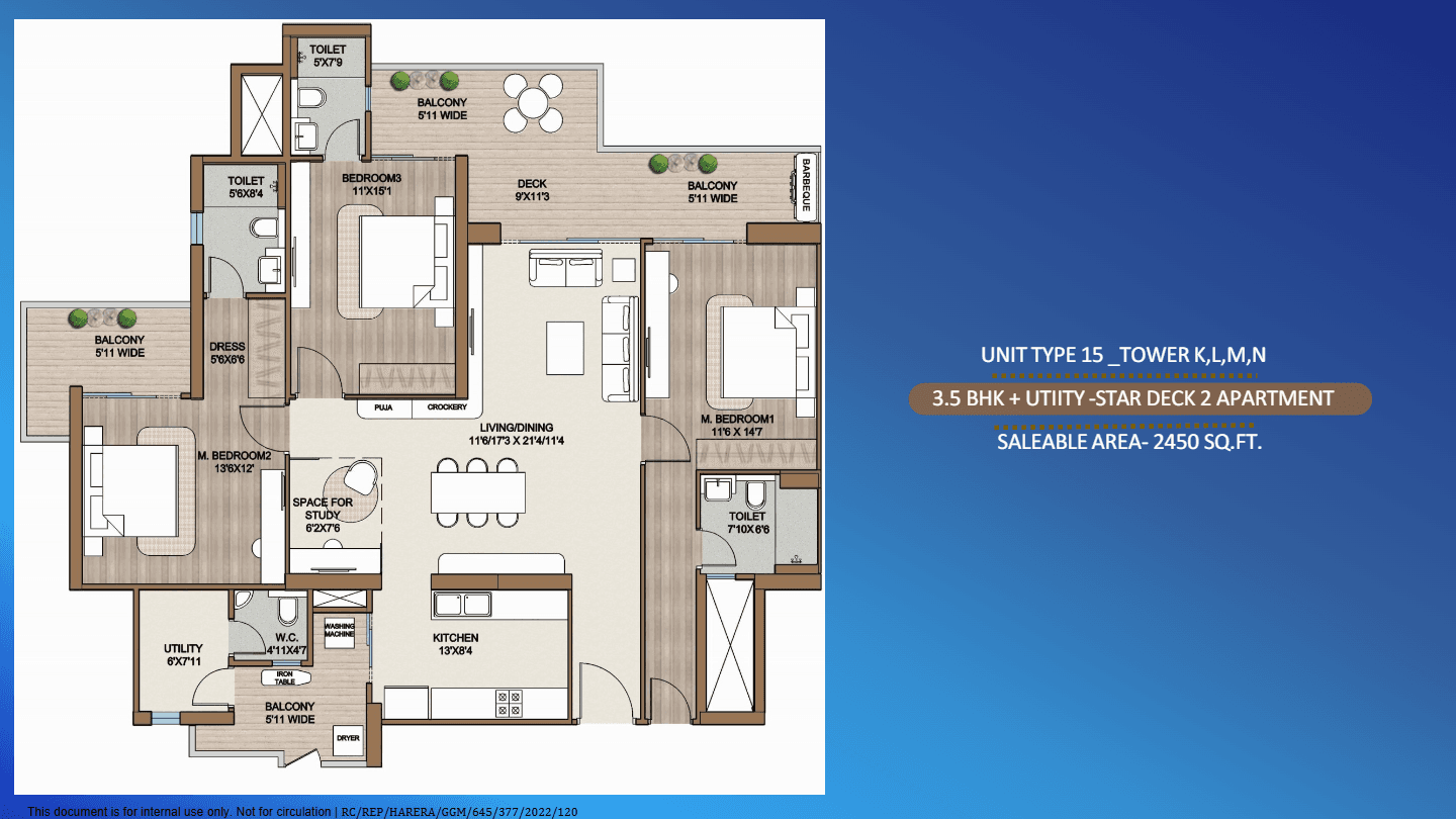 3 BHK floor plan variation 7