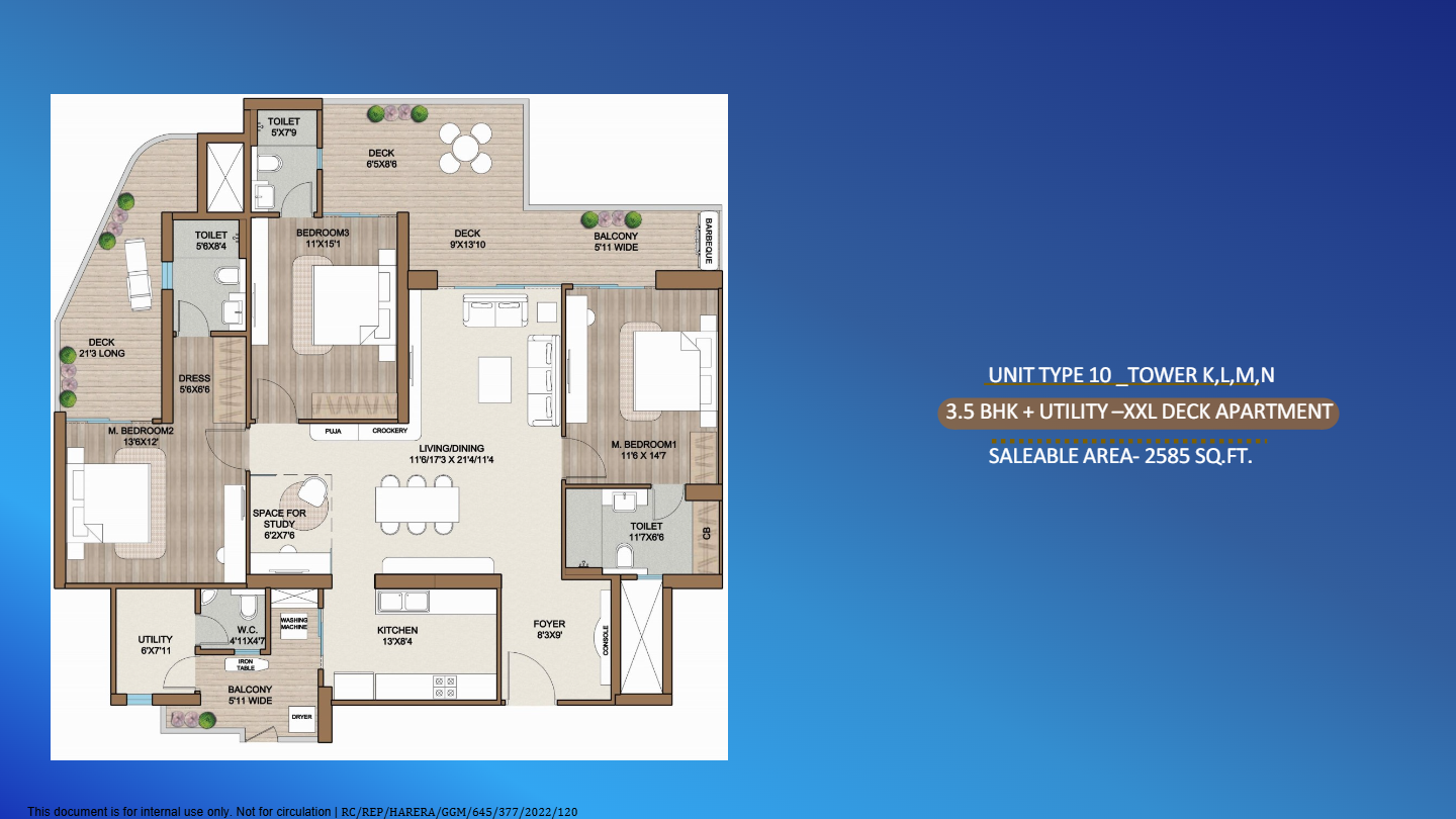 3 BHK floor plan variation 2