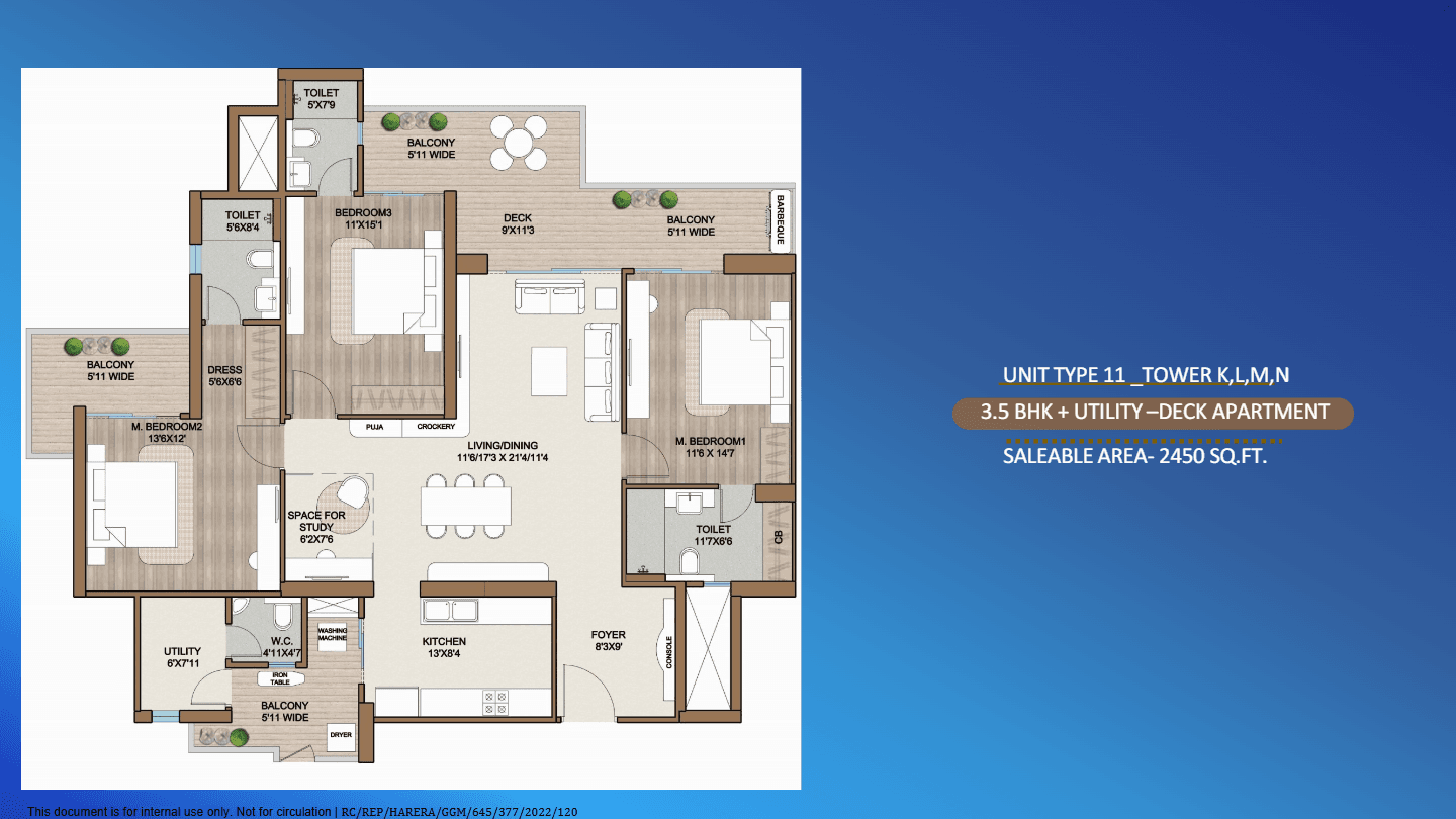 3 BHK floor plan variation 3