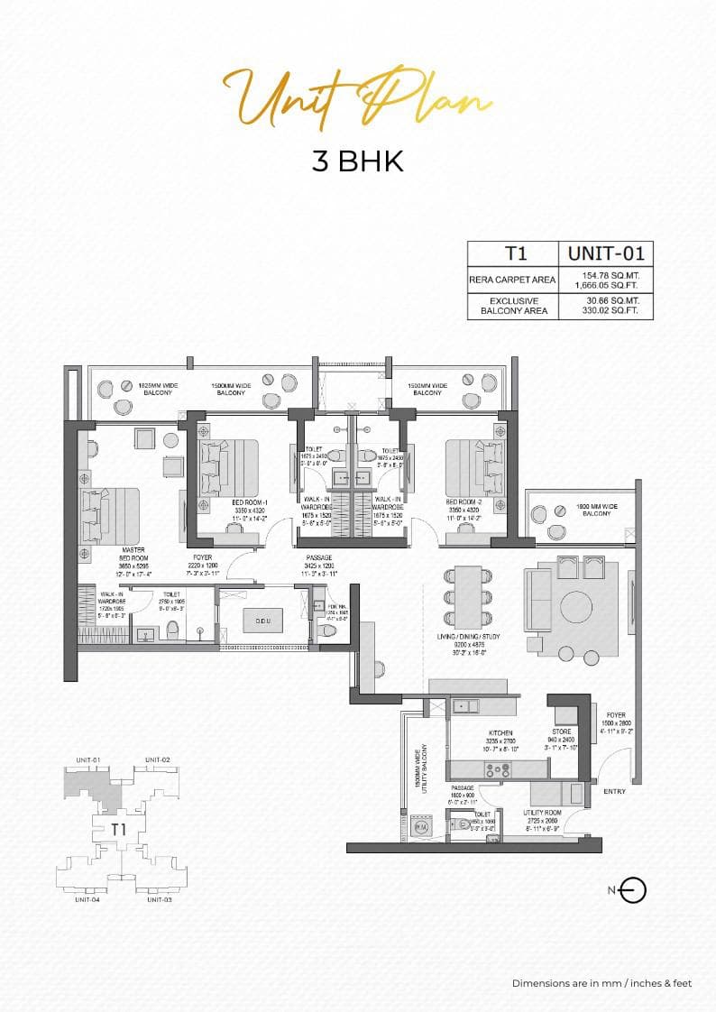 3 BHK floor plan variation 1