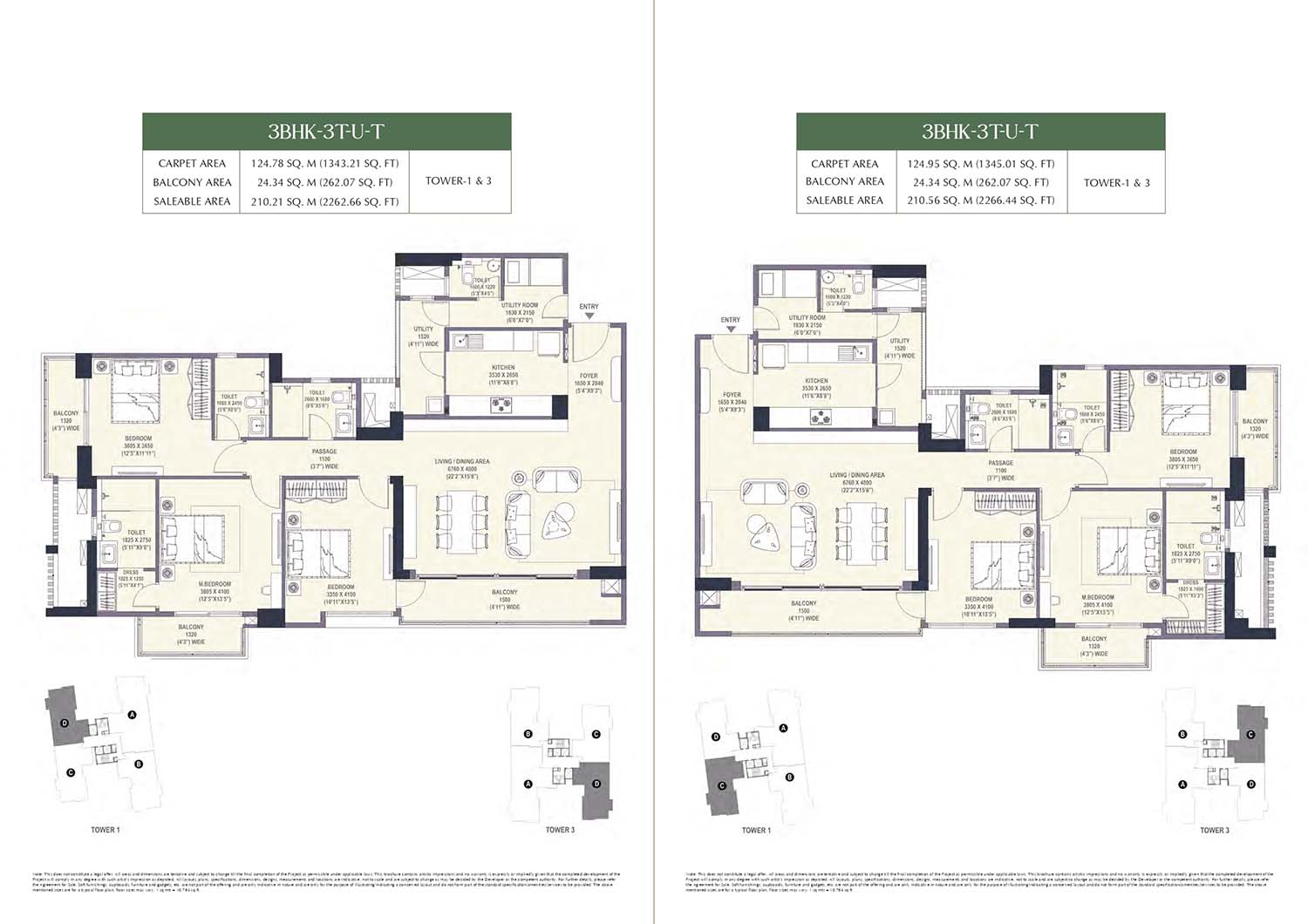 3 BHK floor plan variation 1