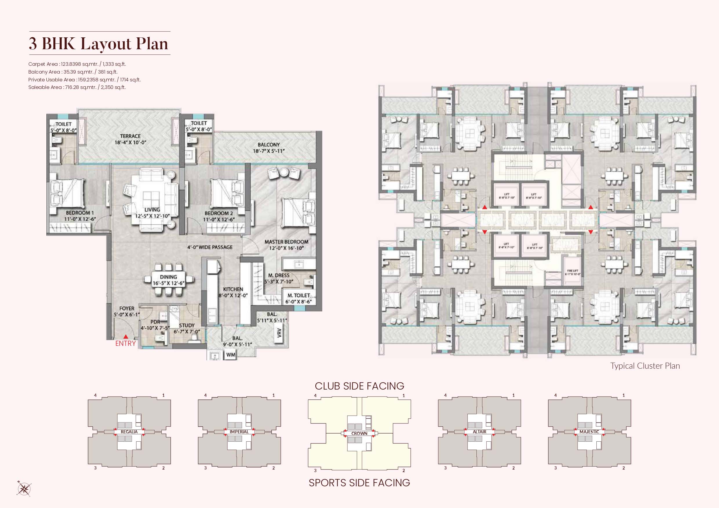 3 BHK floor plan variation 1