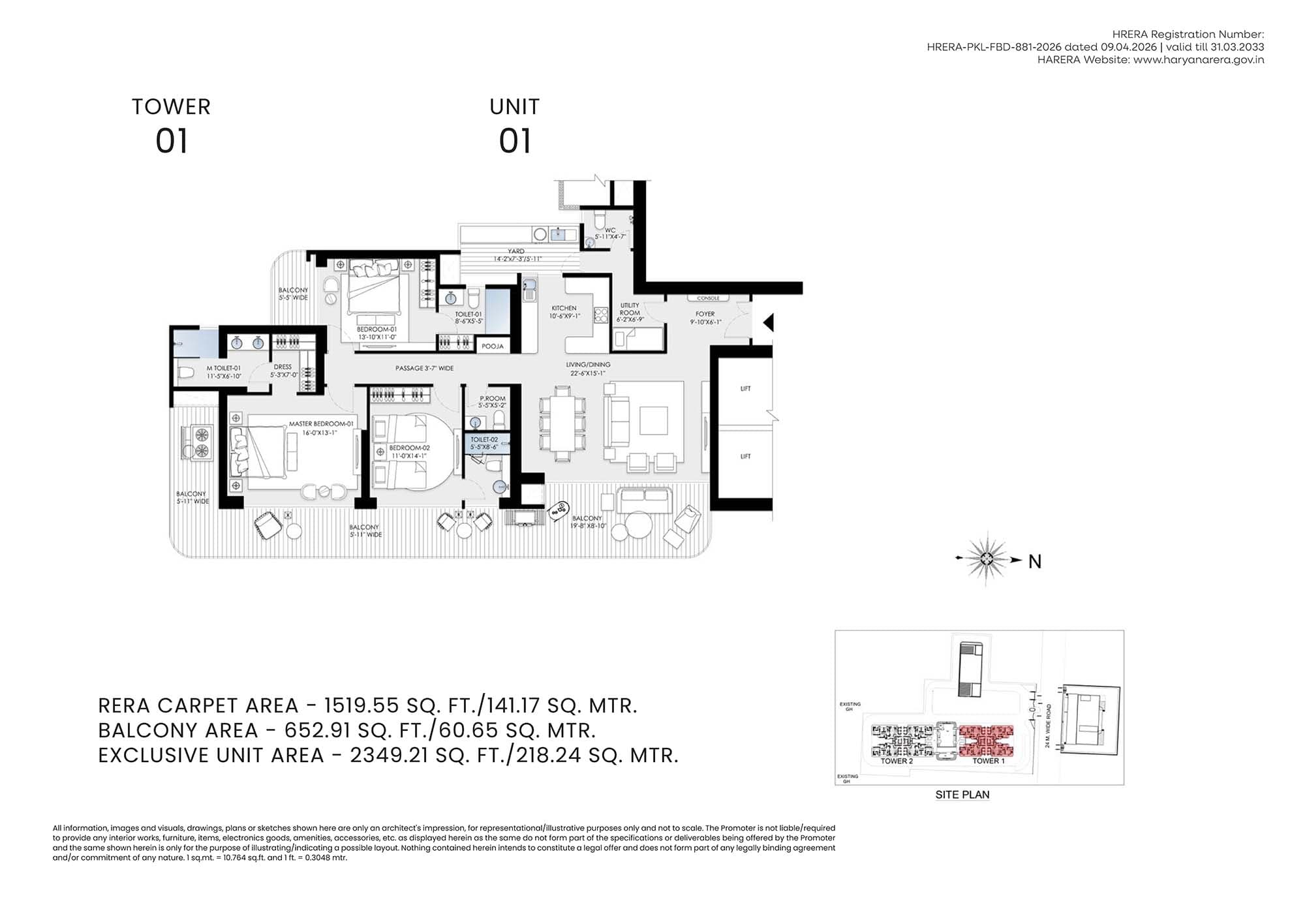 3 BHK floor plan variation 1
