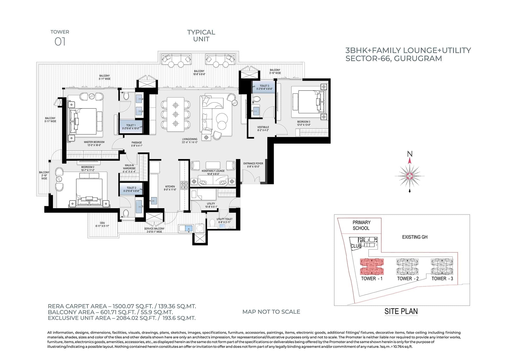 3 BHK floor plan variation 1
