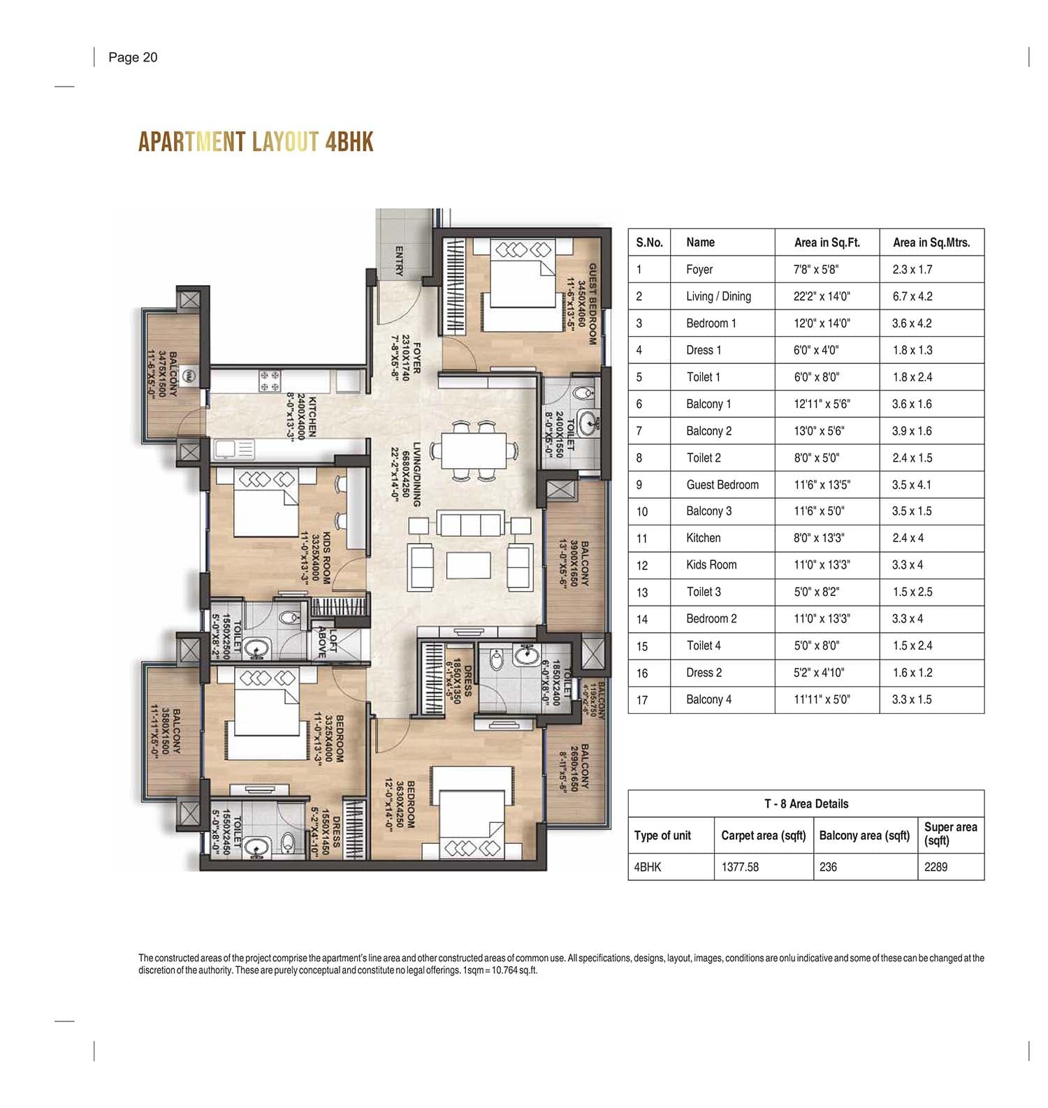 4 BHK floor plan variation 1