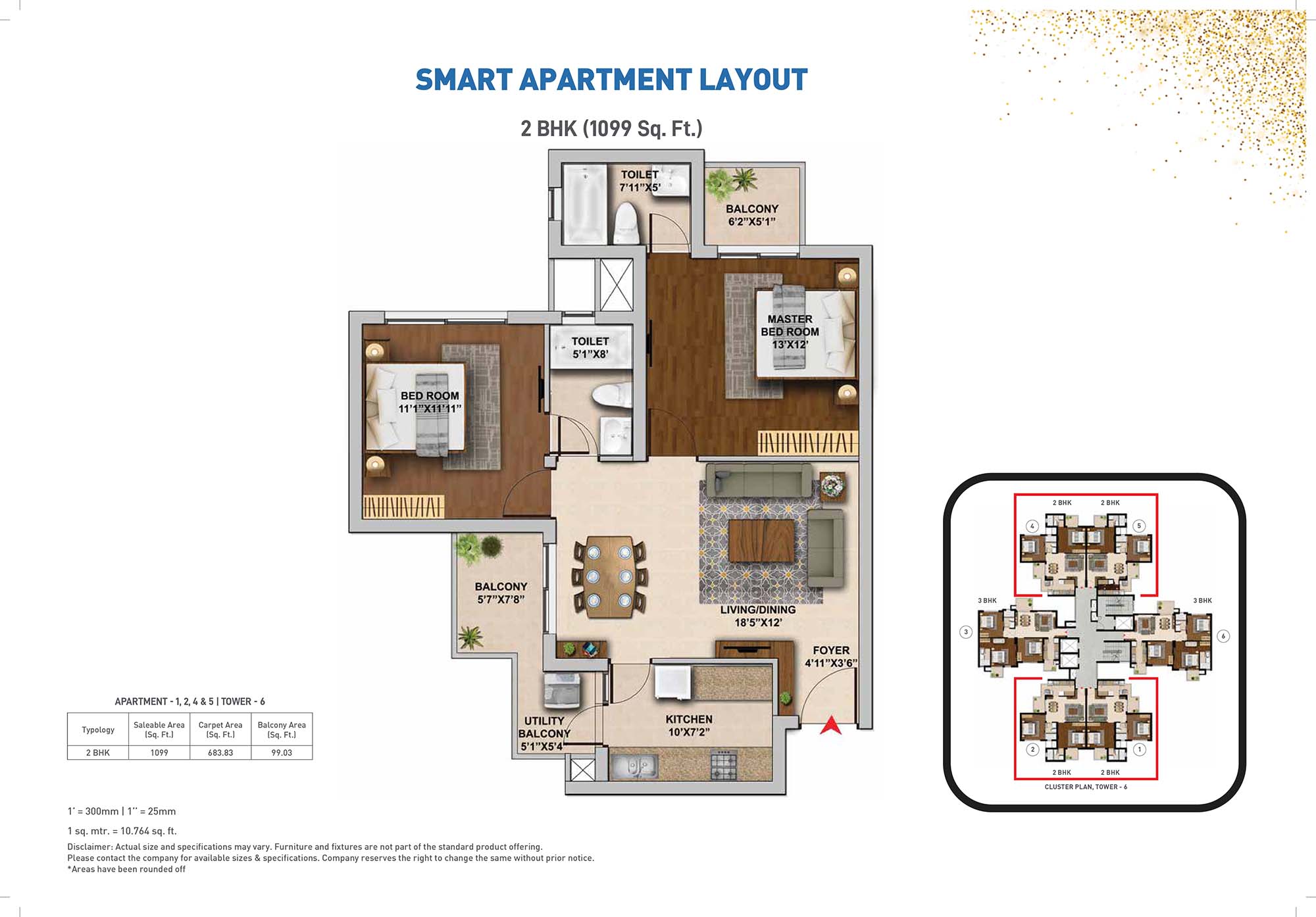 2 BHK floor plan variation 1