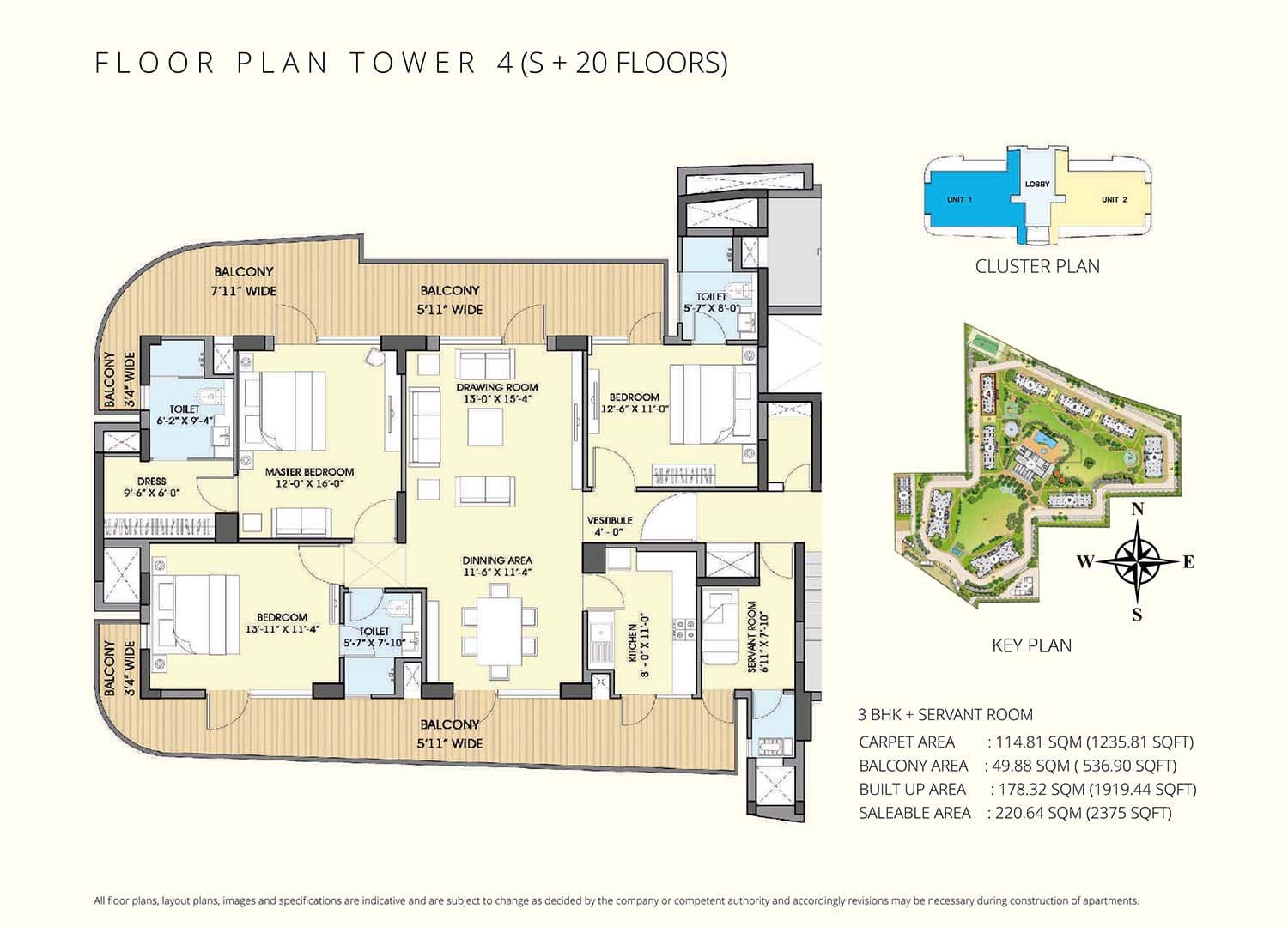 3 BHK floor plan variation 2