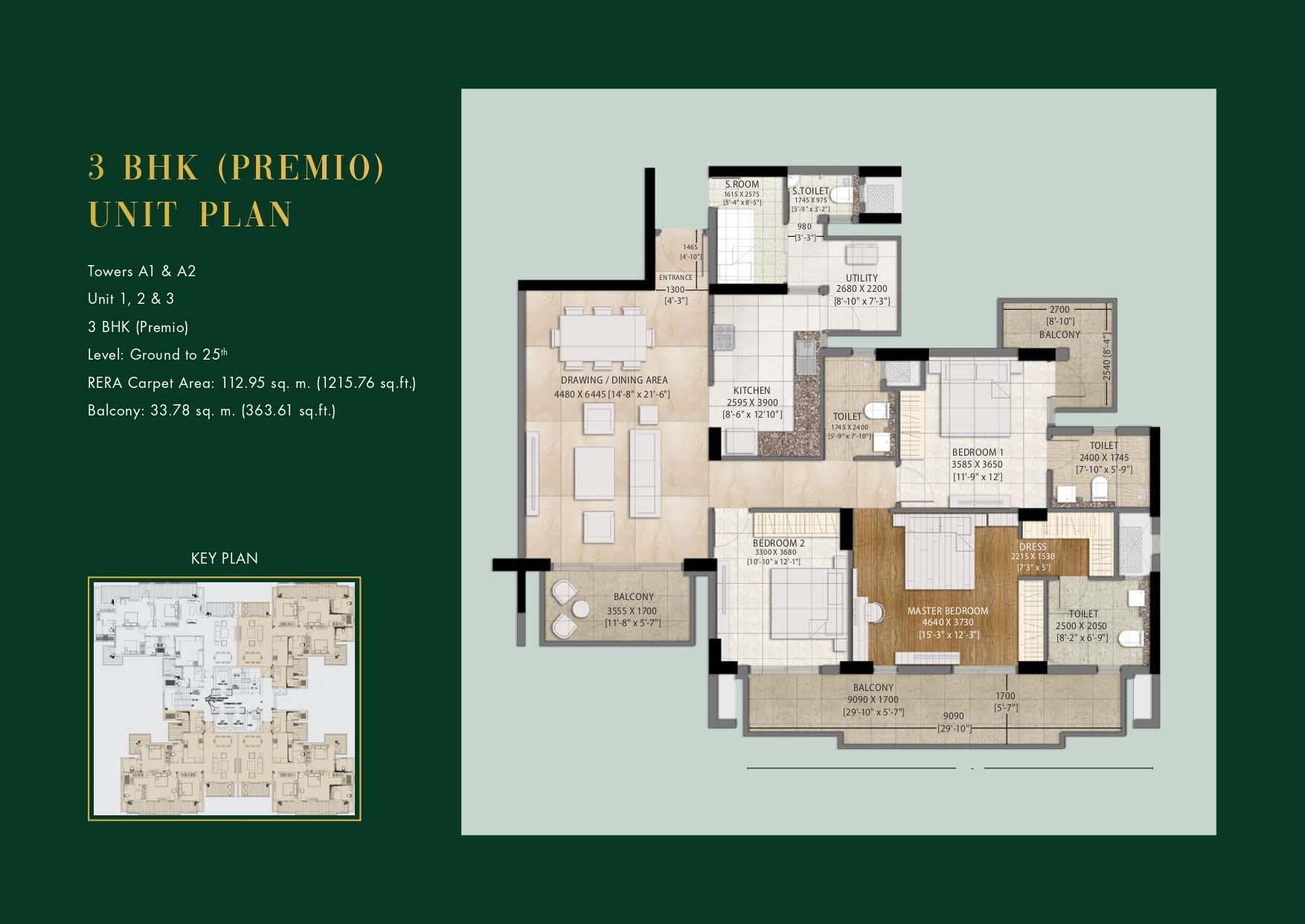 3 BHK floor plan variation 1