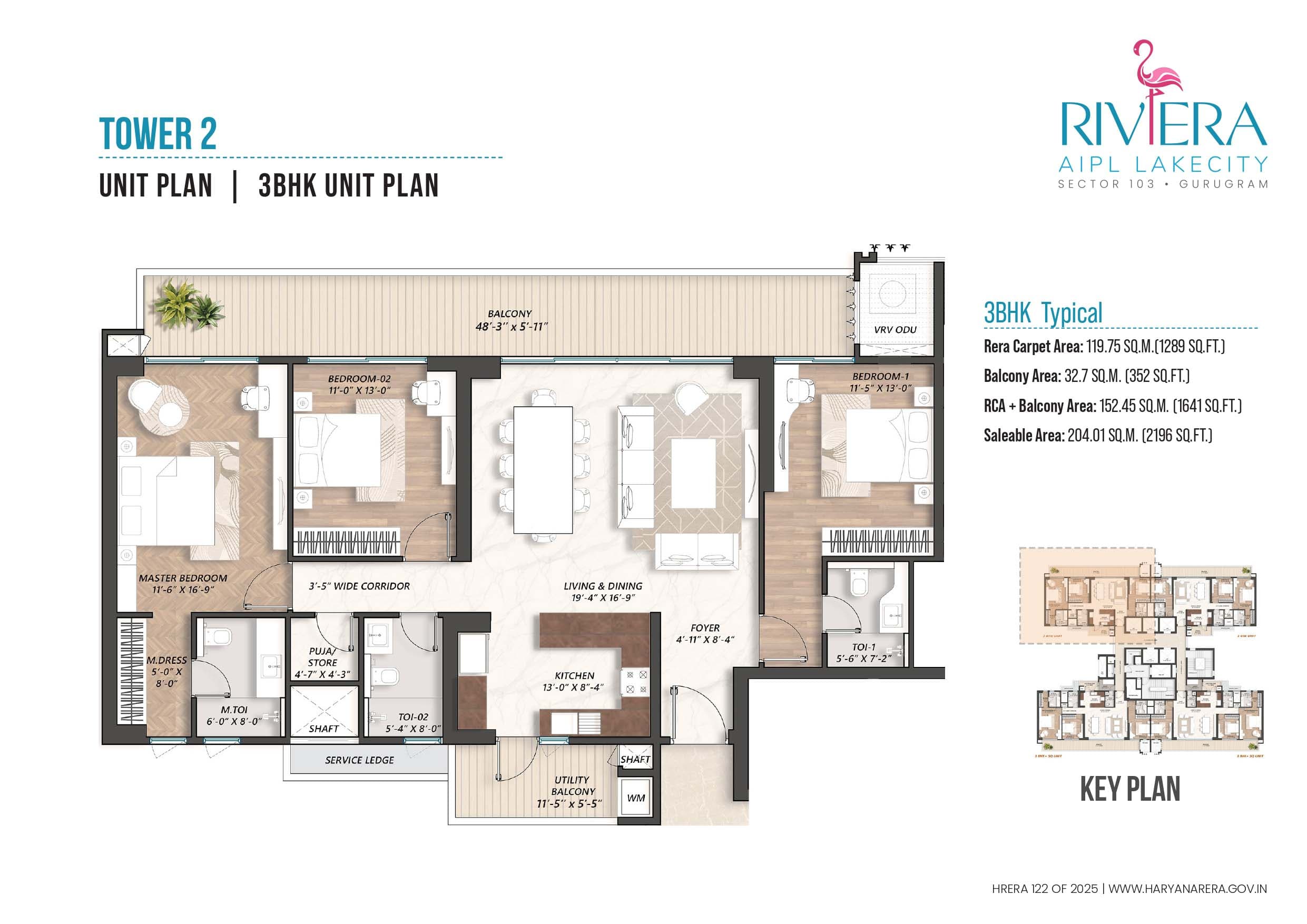 3 BHK floor plan variation 3