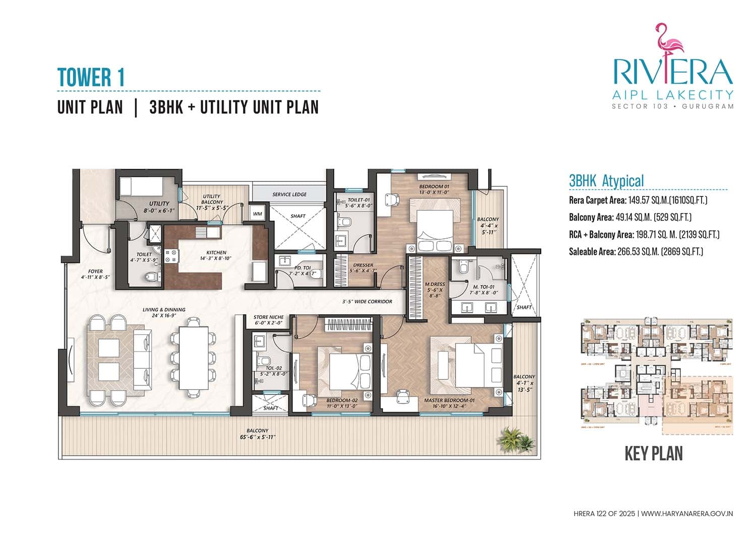 3 BHK floor plan variation 2