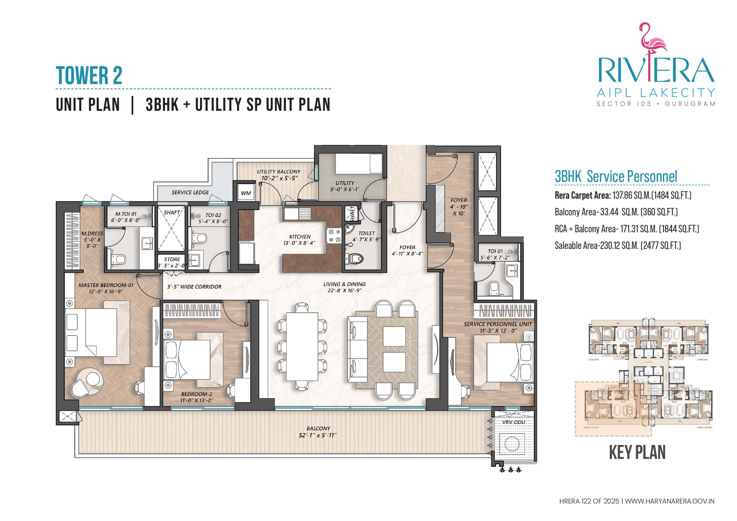 3 BHK floor plan variation 5