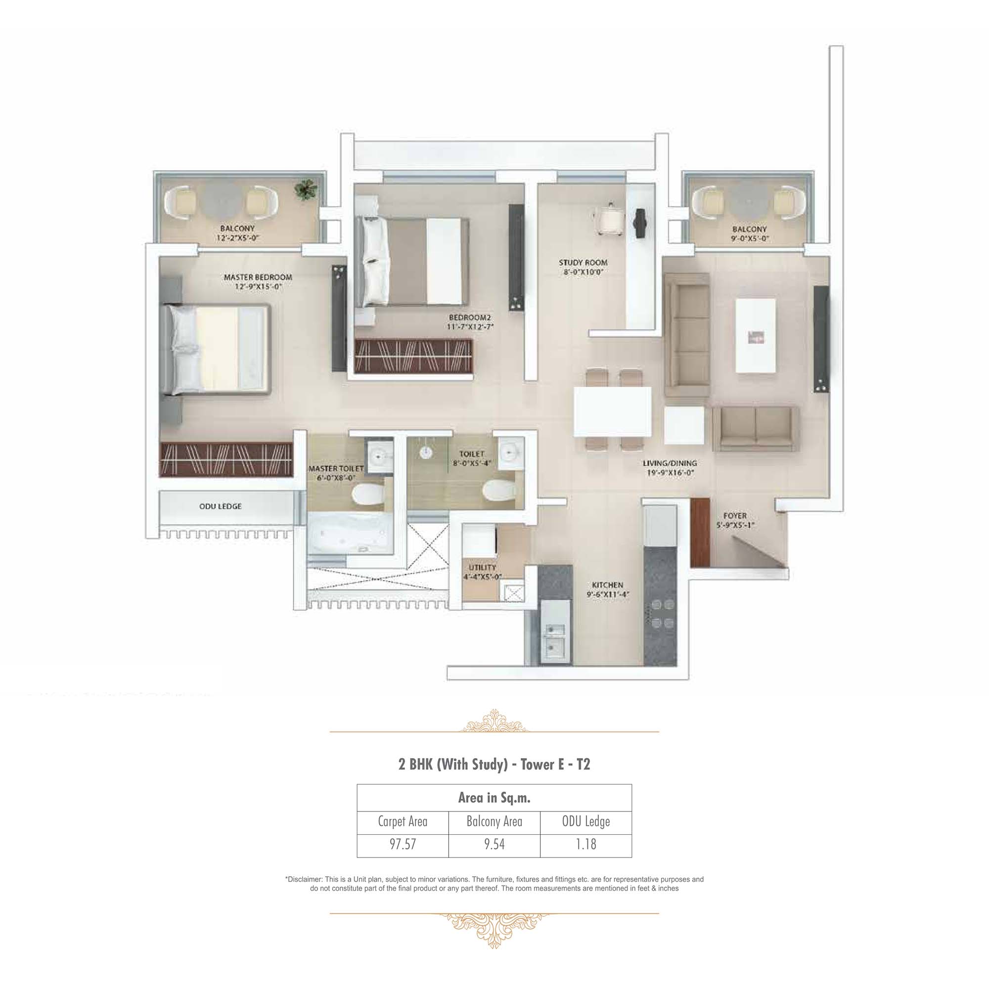 2 BHK floor plan variation 1