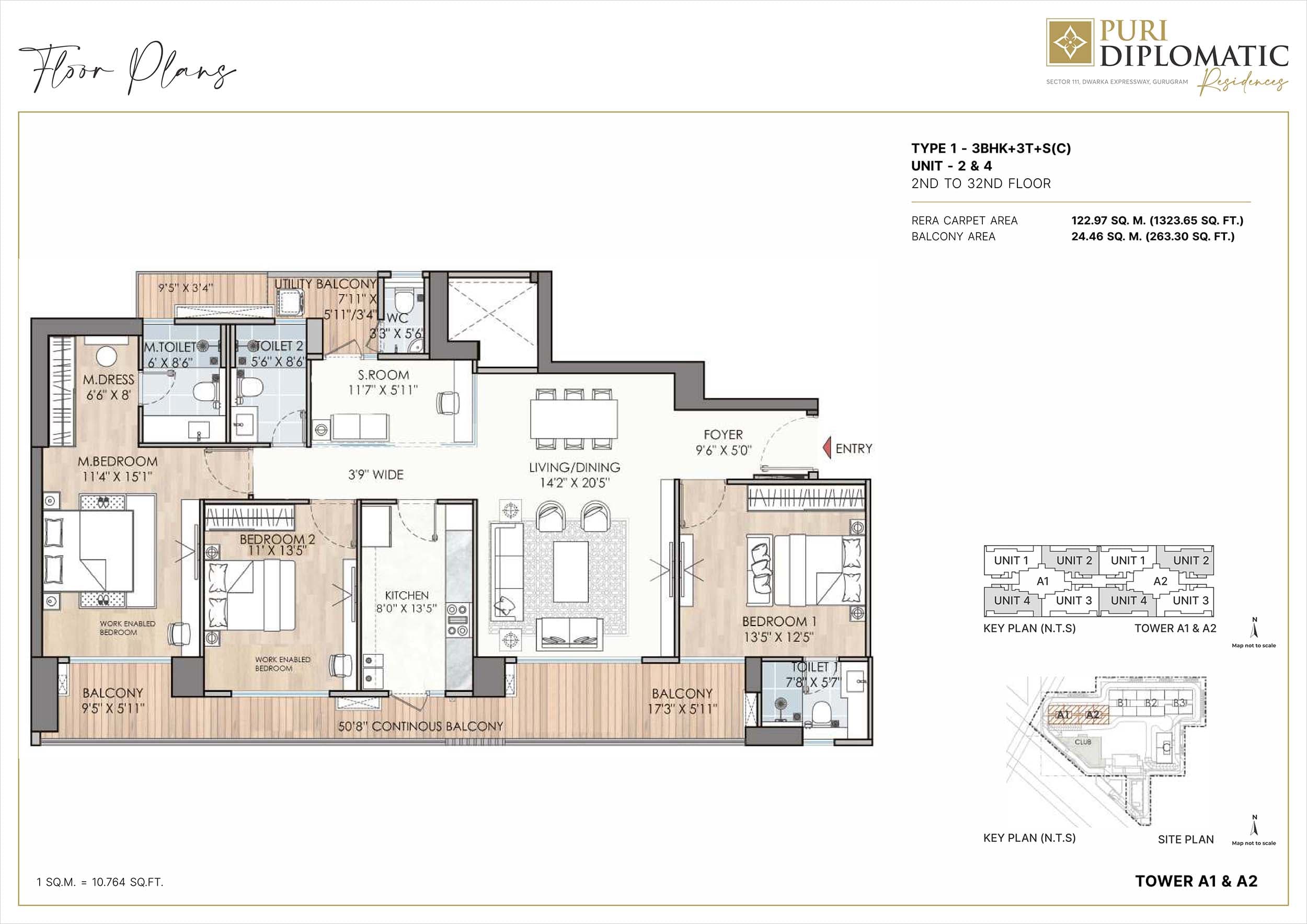 3 BHK floor plan variation 1