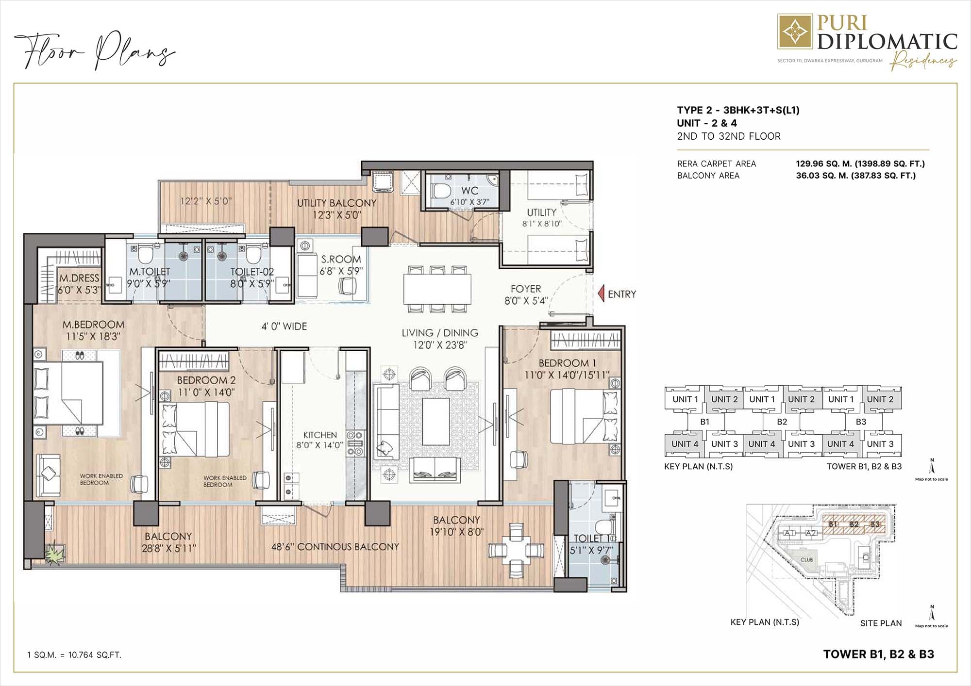 3 BHK floor plan variation 2