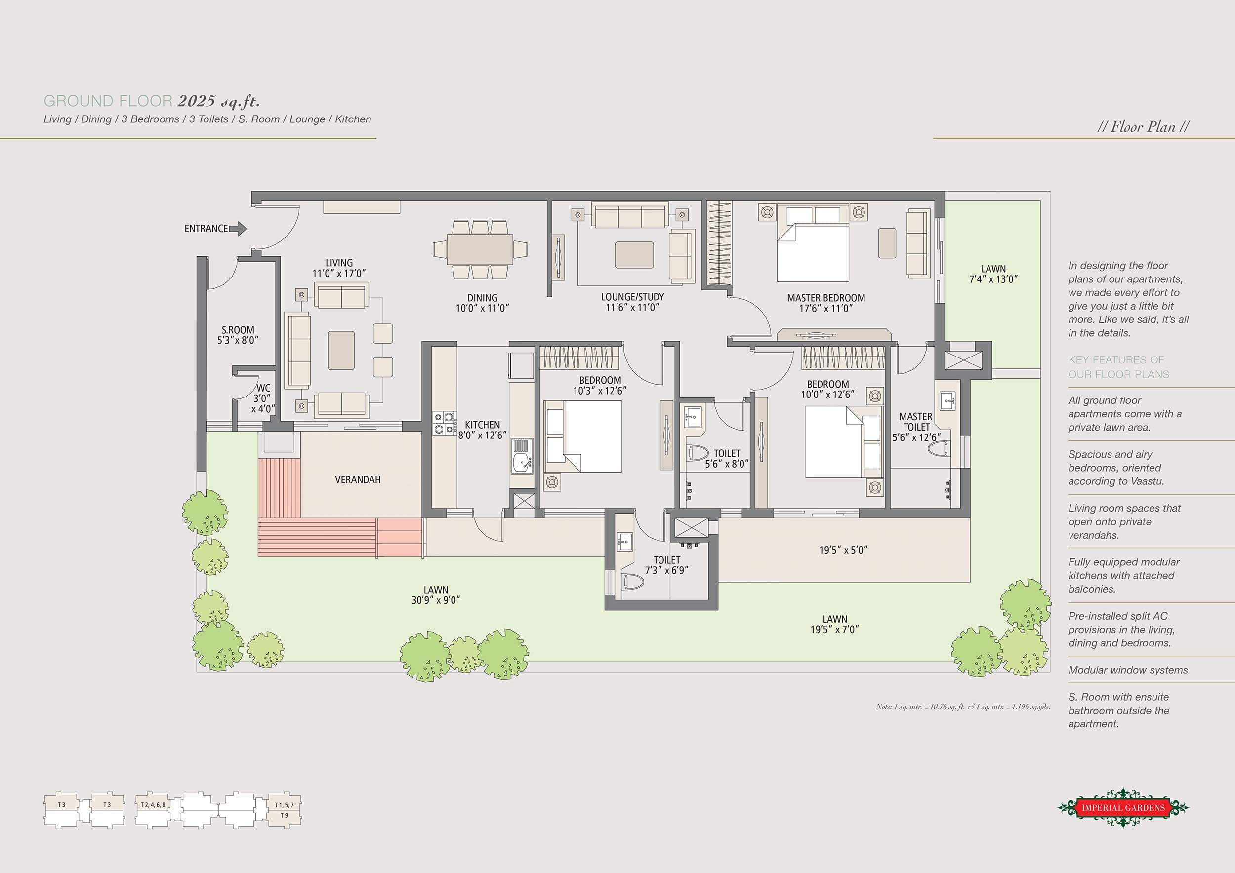 3 BHK floor plan variation 1