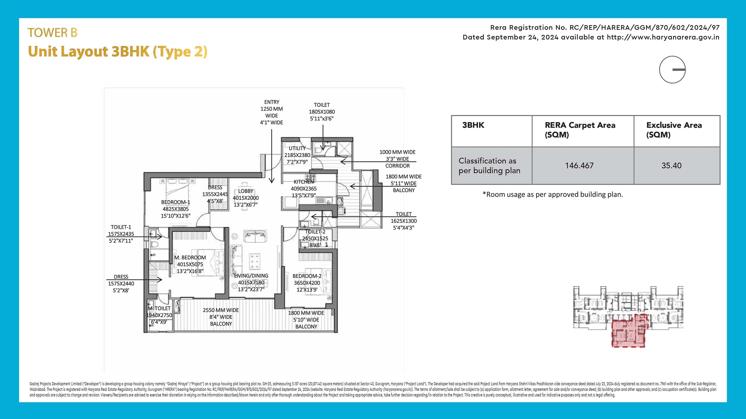 3 BHK floor plan variation 1