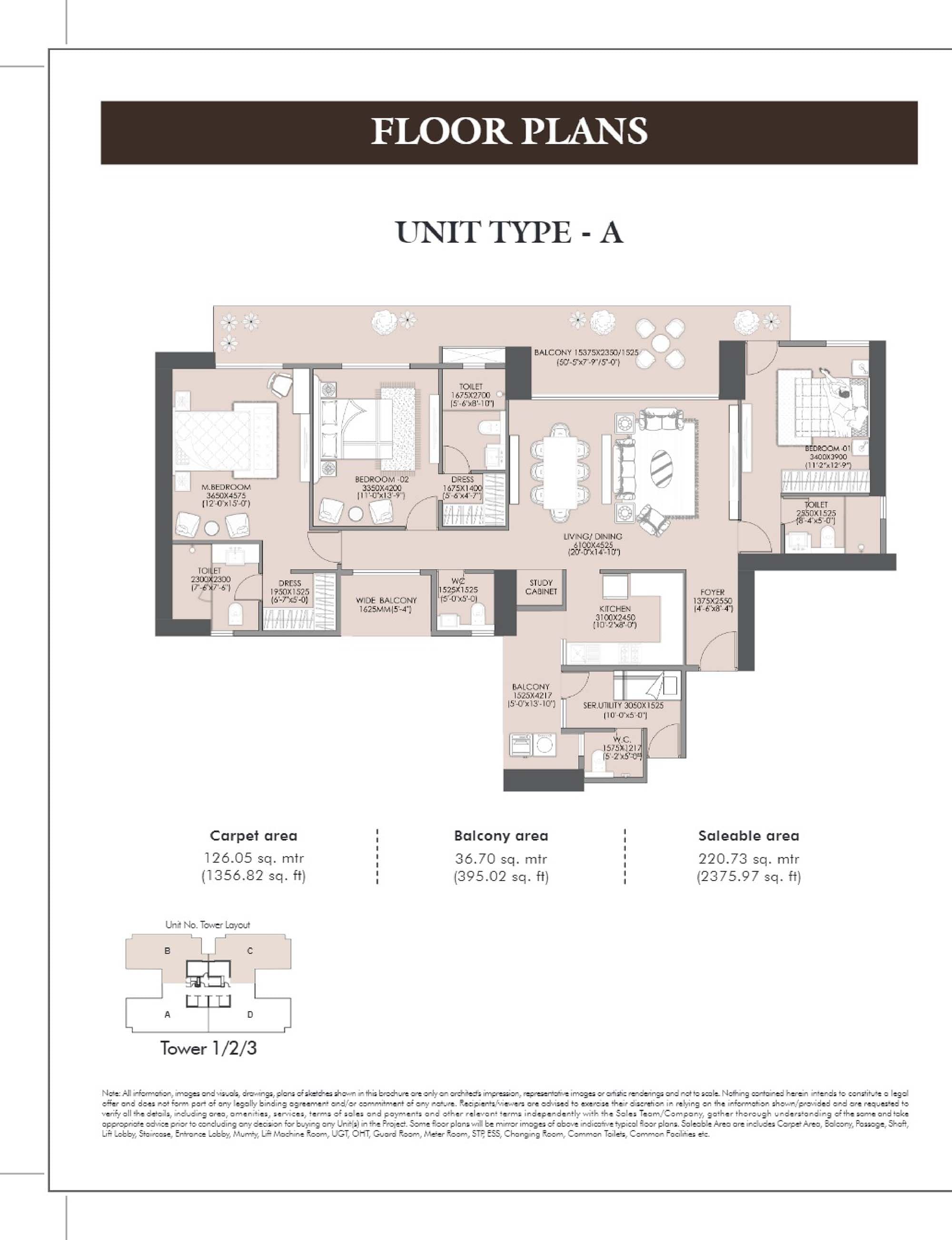 3 BHK floor plan variation 5