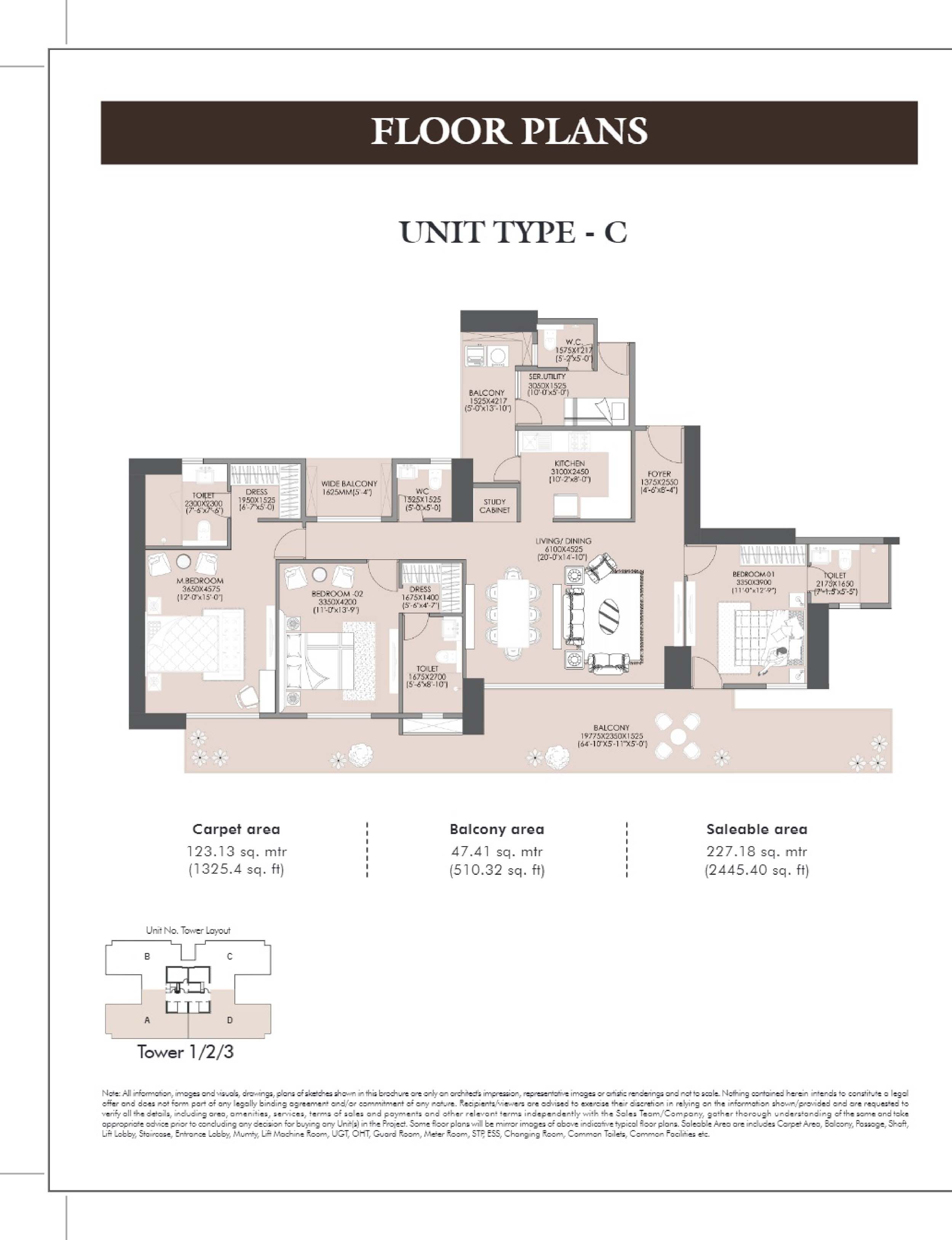 3 BHK floor plan variation 3
