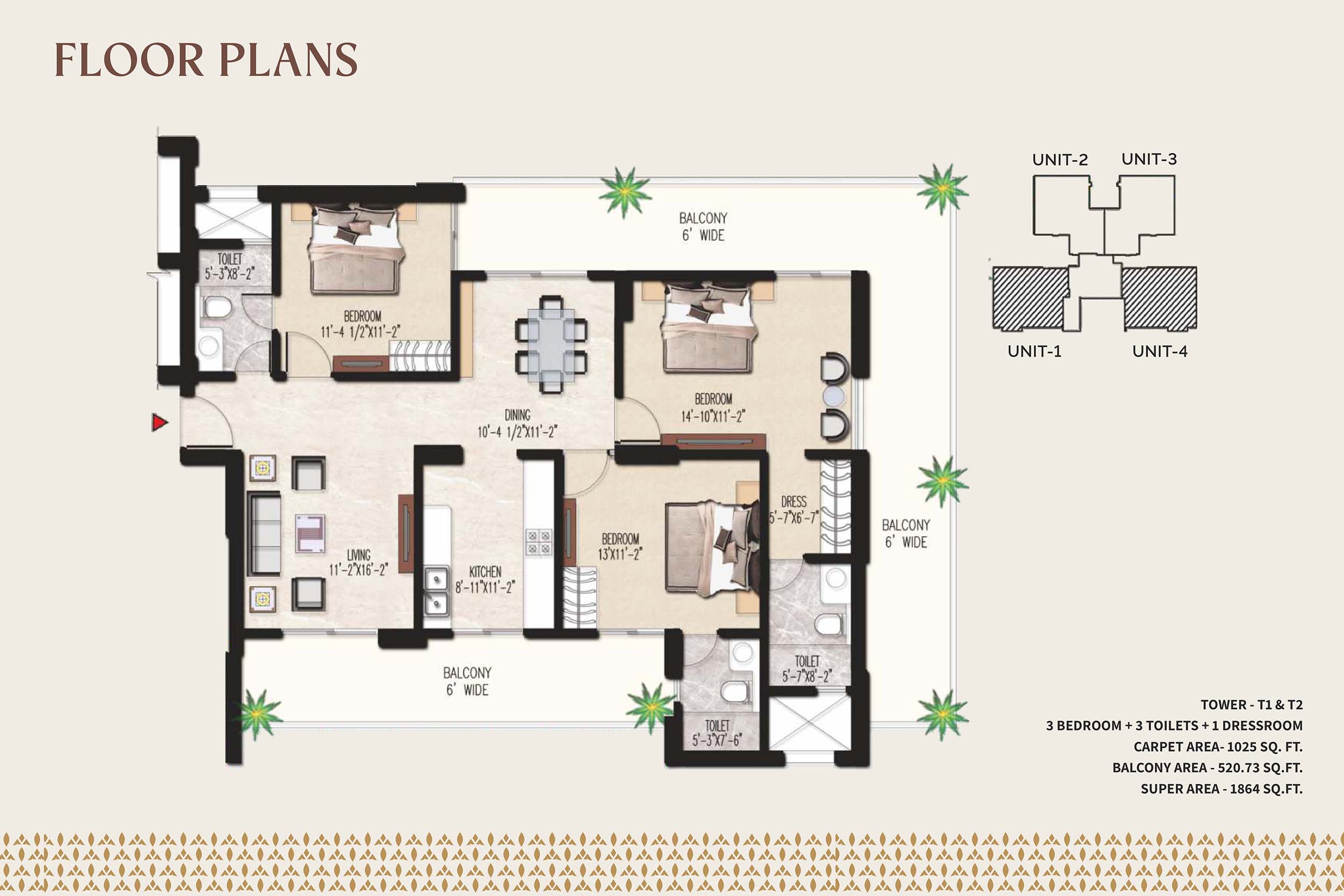 3 BHK floor plan variation 1