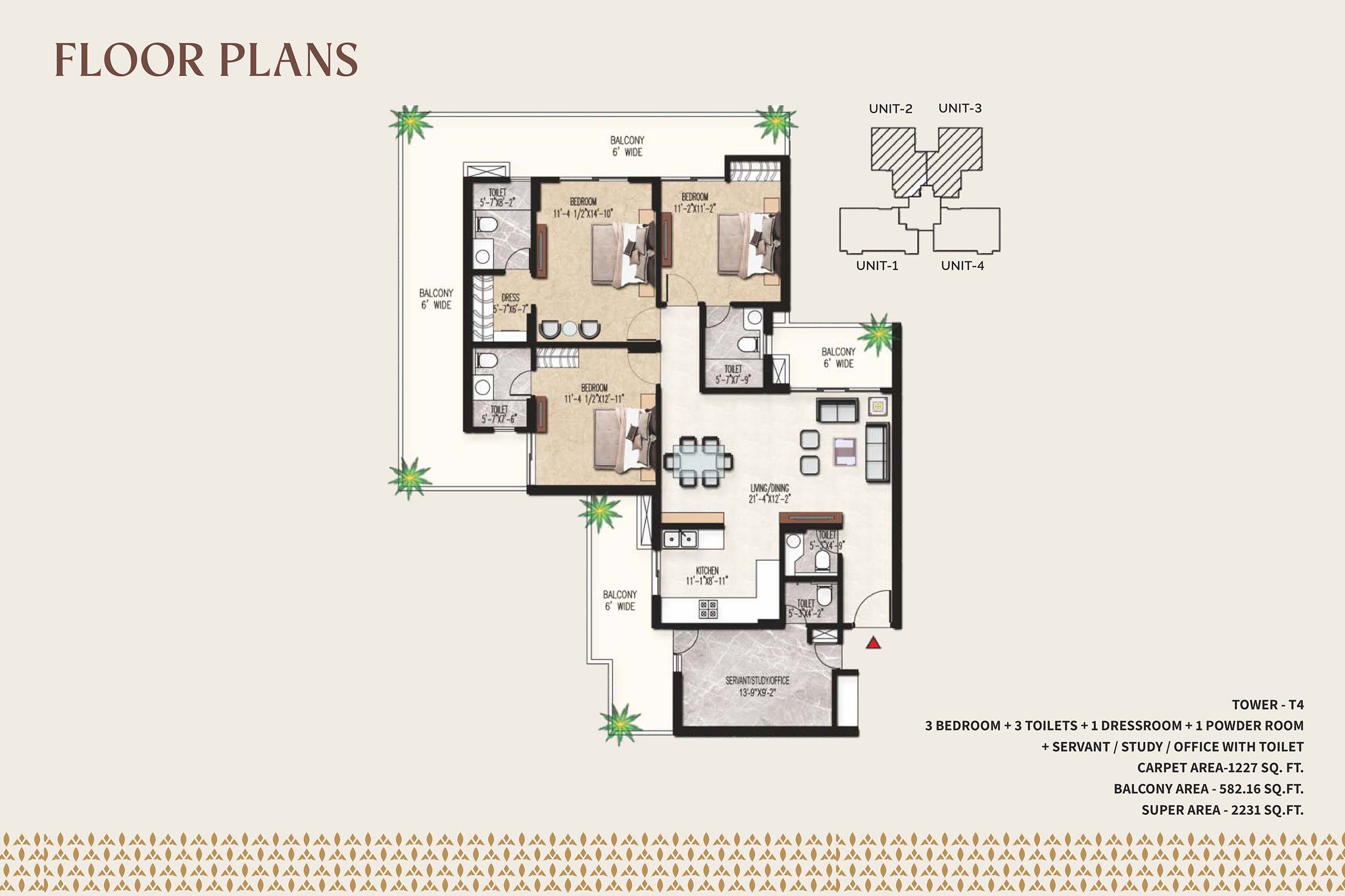 3 BHK floor plan variation 5