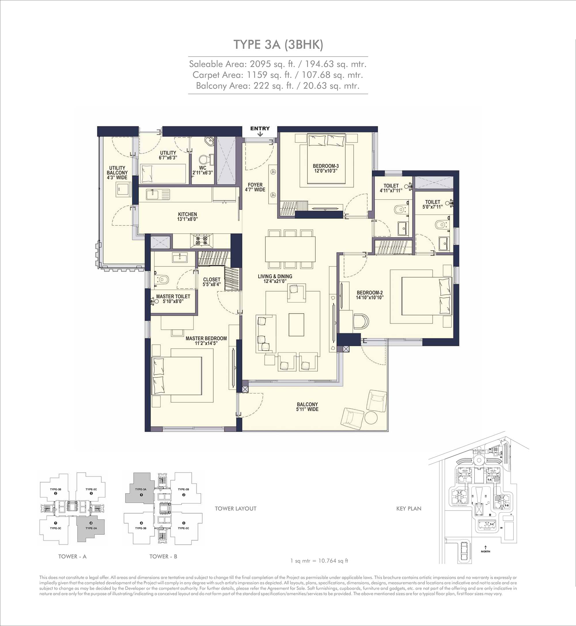 3 BHK floor plan variation 1