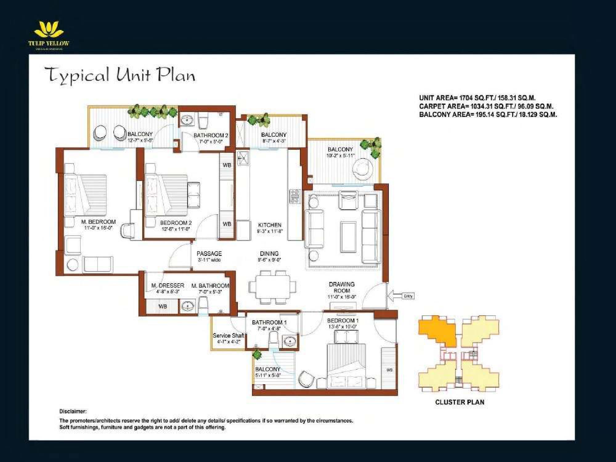 3 BHK floor plan variation 1