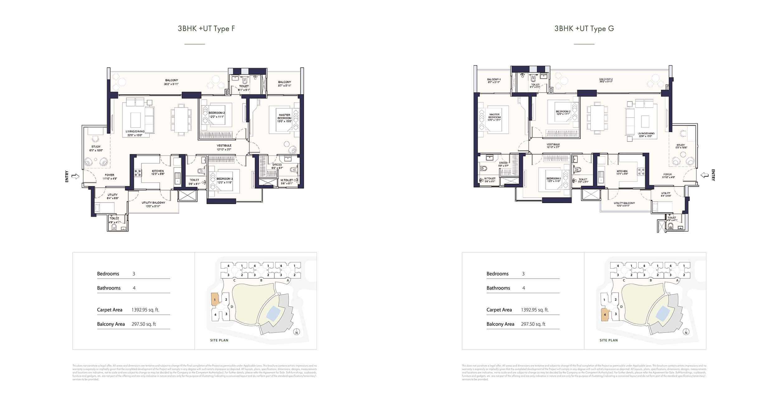 3 BHK floor plan variation 1