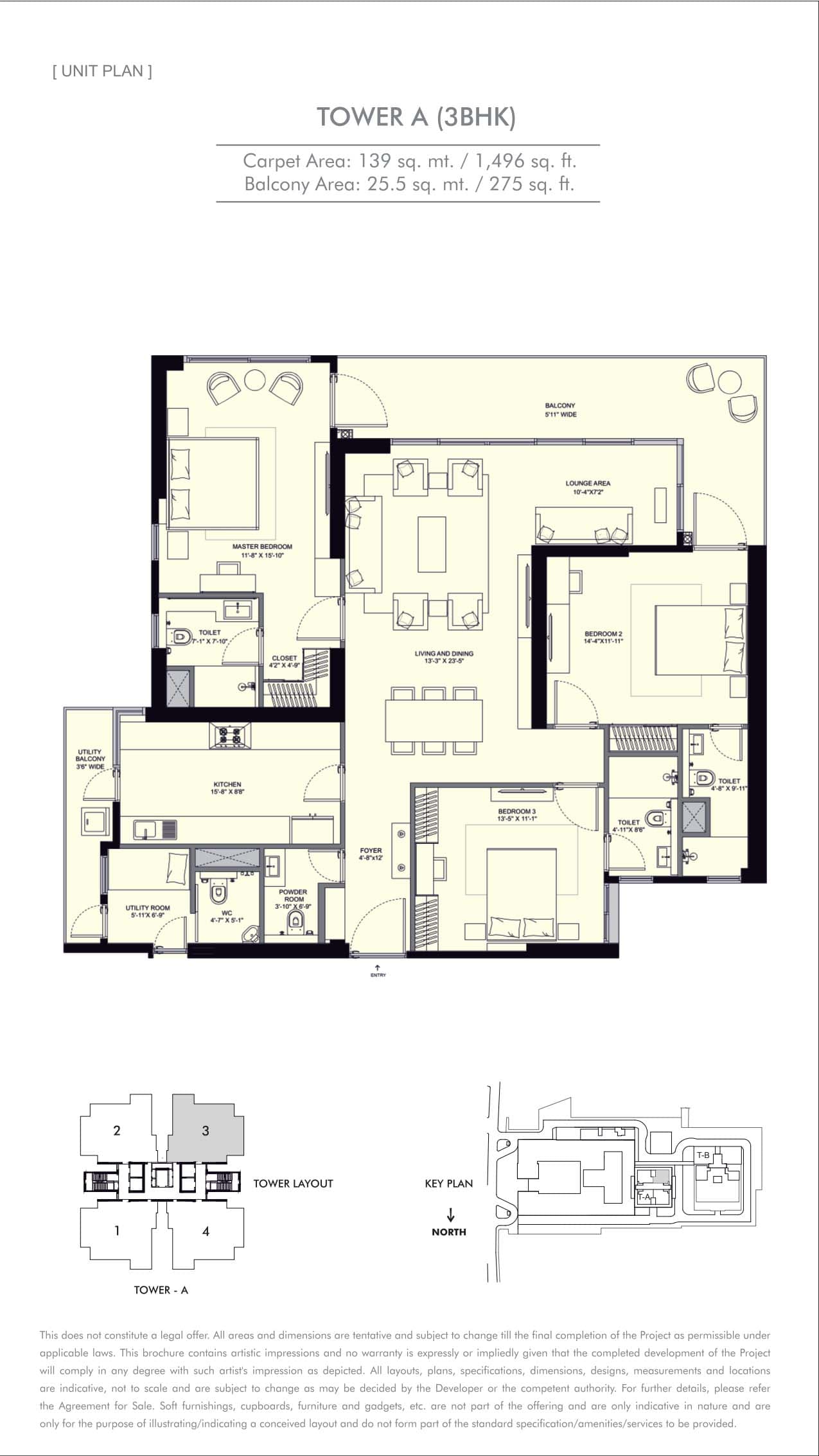 3 BHK floor plan variation 1