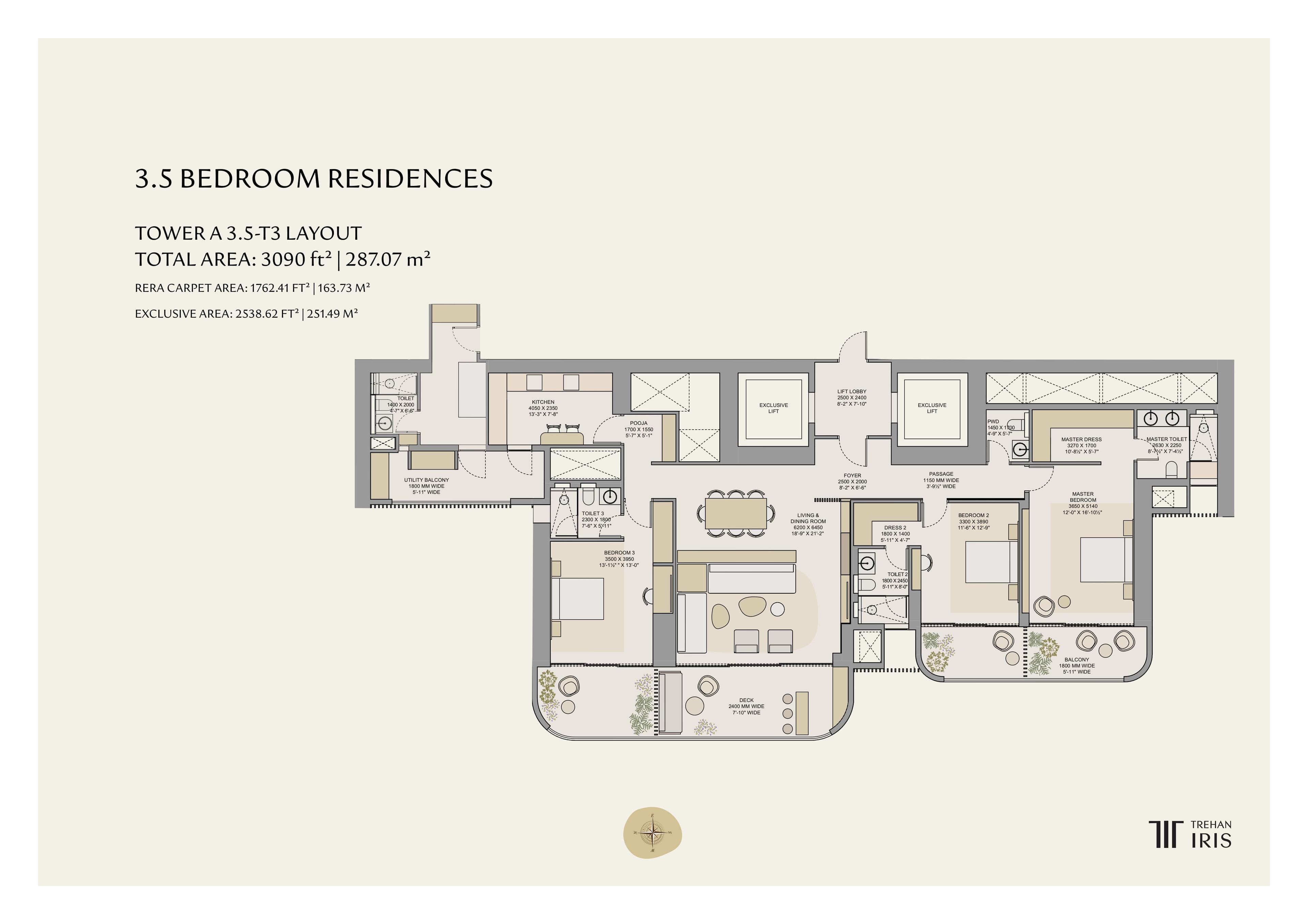 3 BHK floor plan variation 1