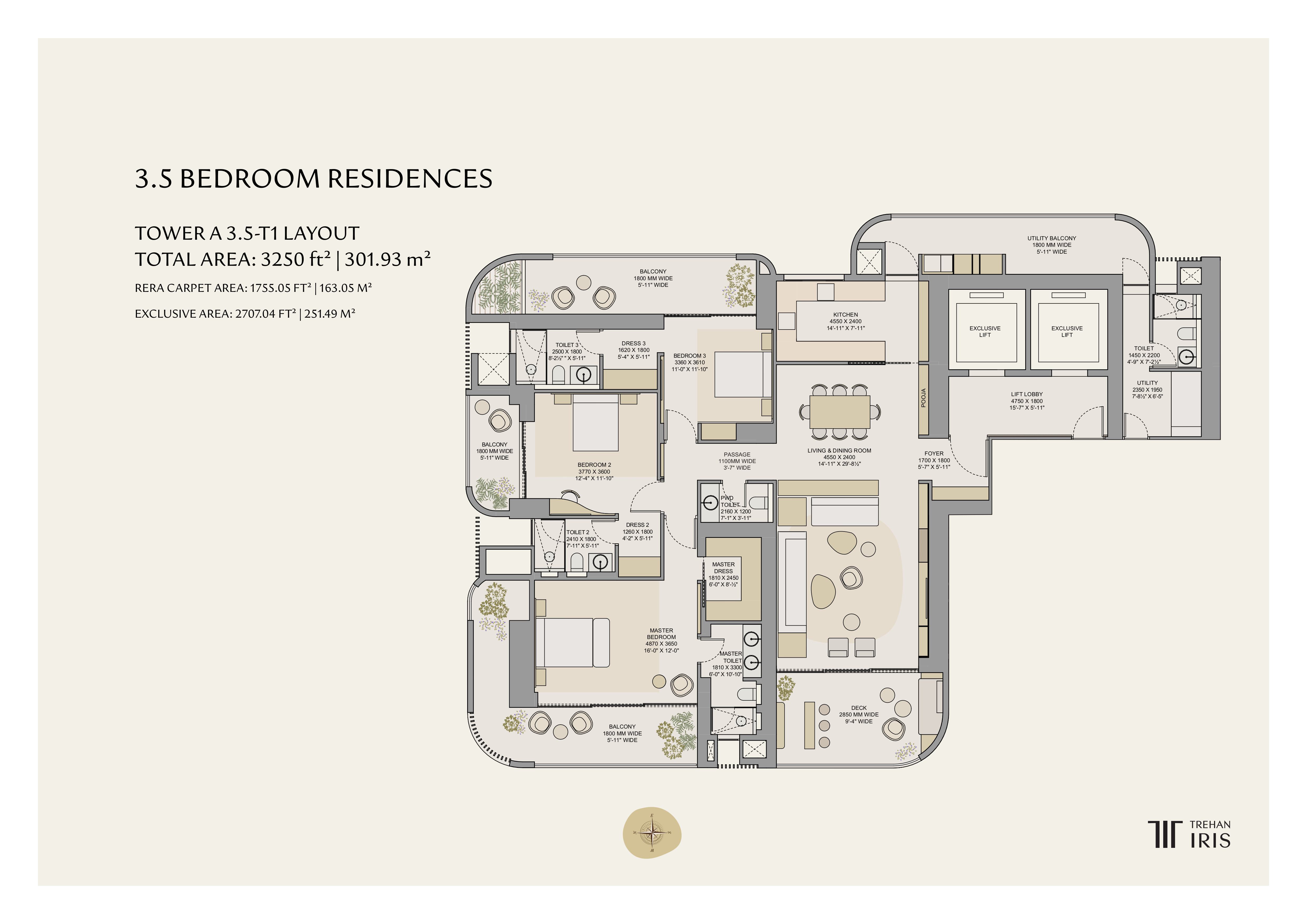 3 BHK floor plan variation 2