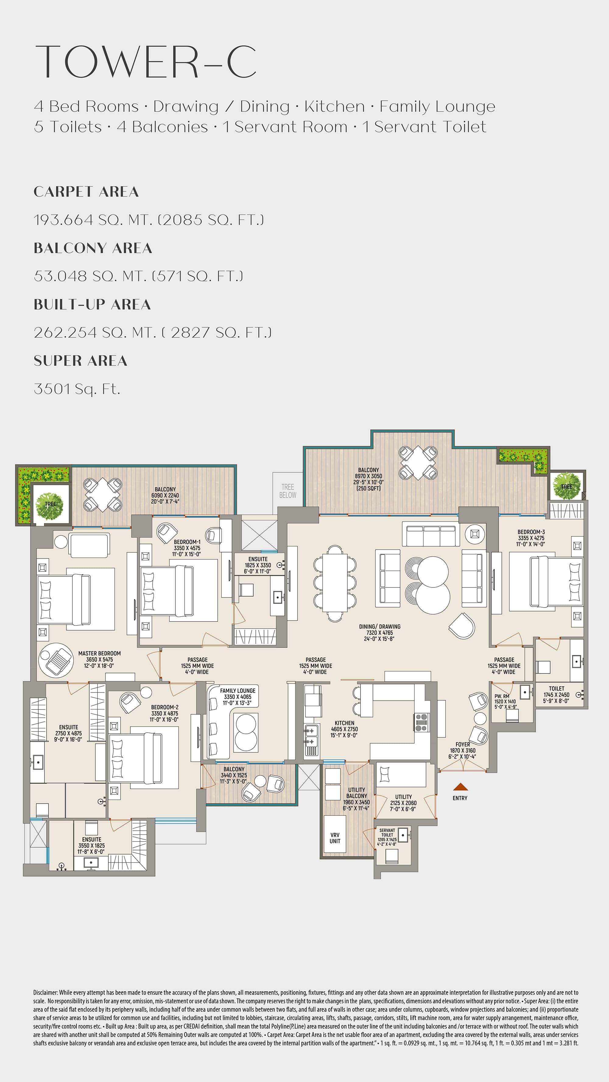 4 BHK floor plan variation 1