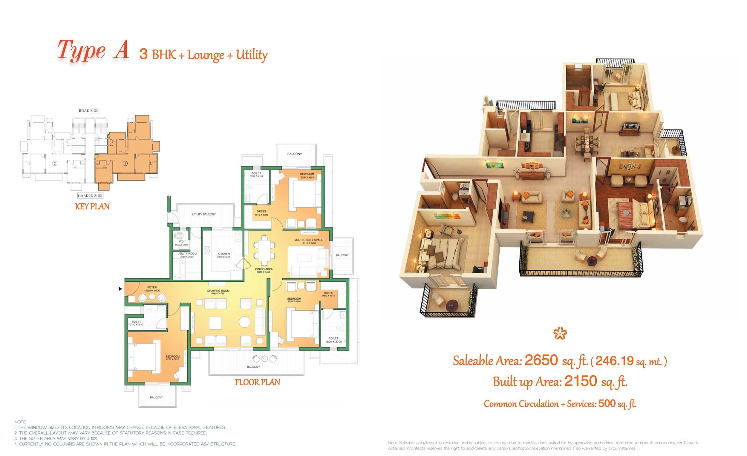 3 BHK floor plan variation 1