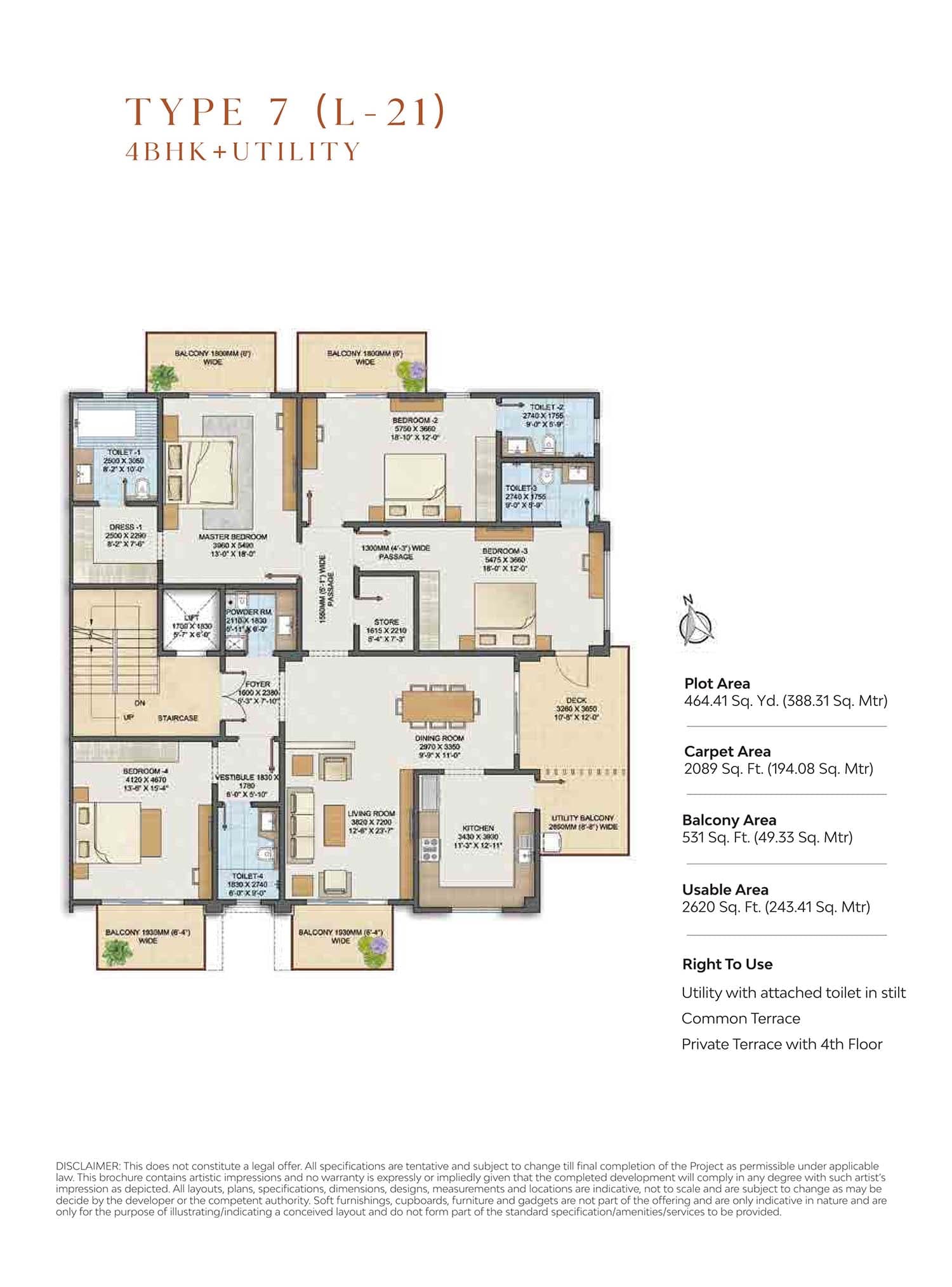 4 BHK floor plan variation 7