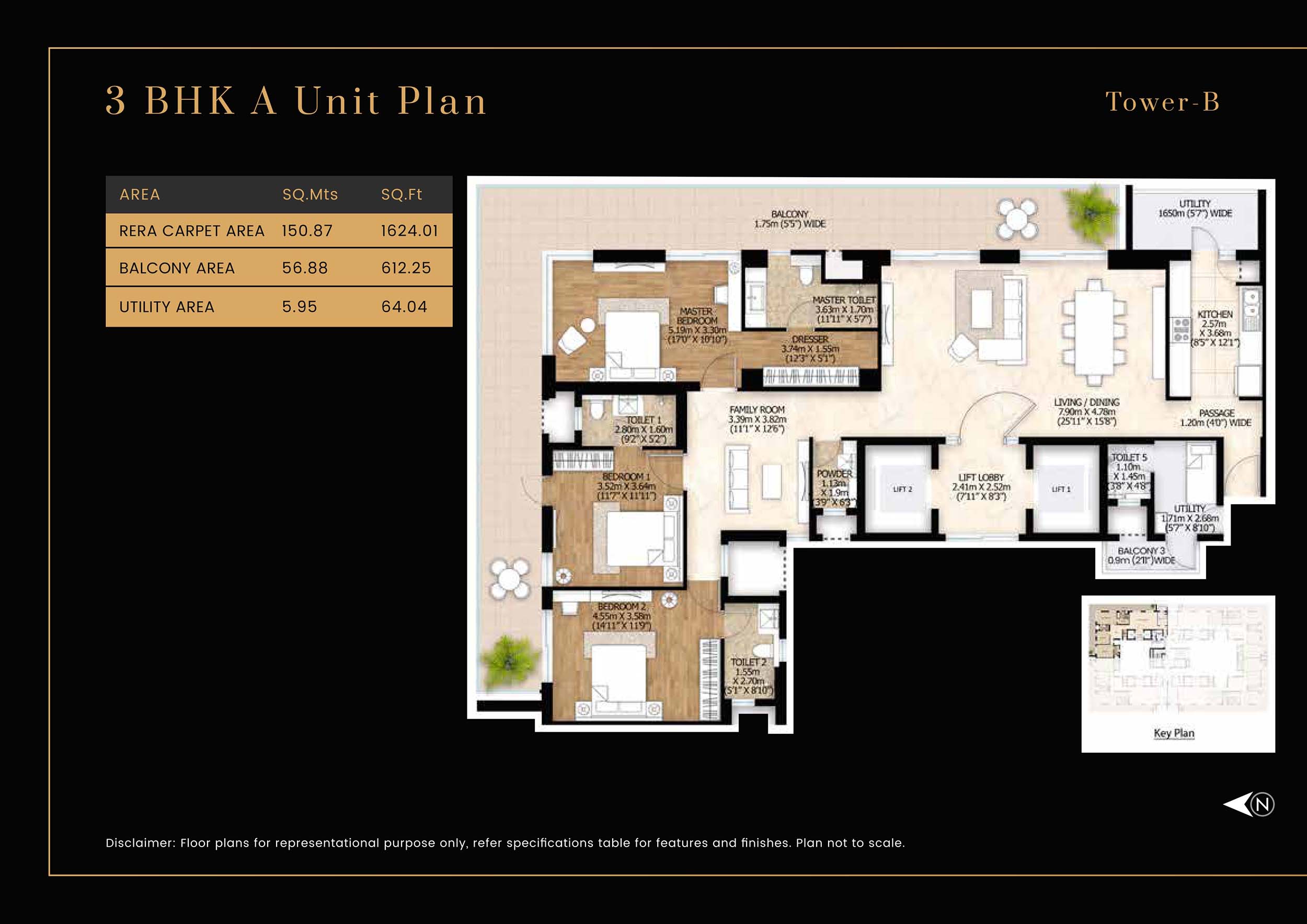 3 BHK floor plan variation 1