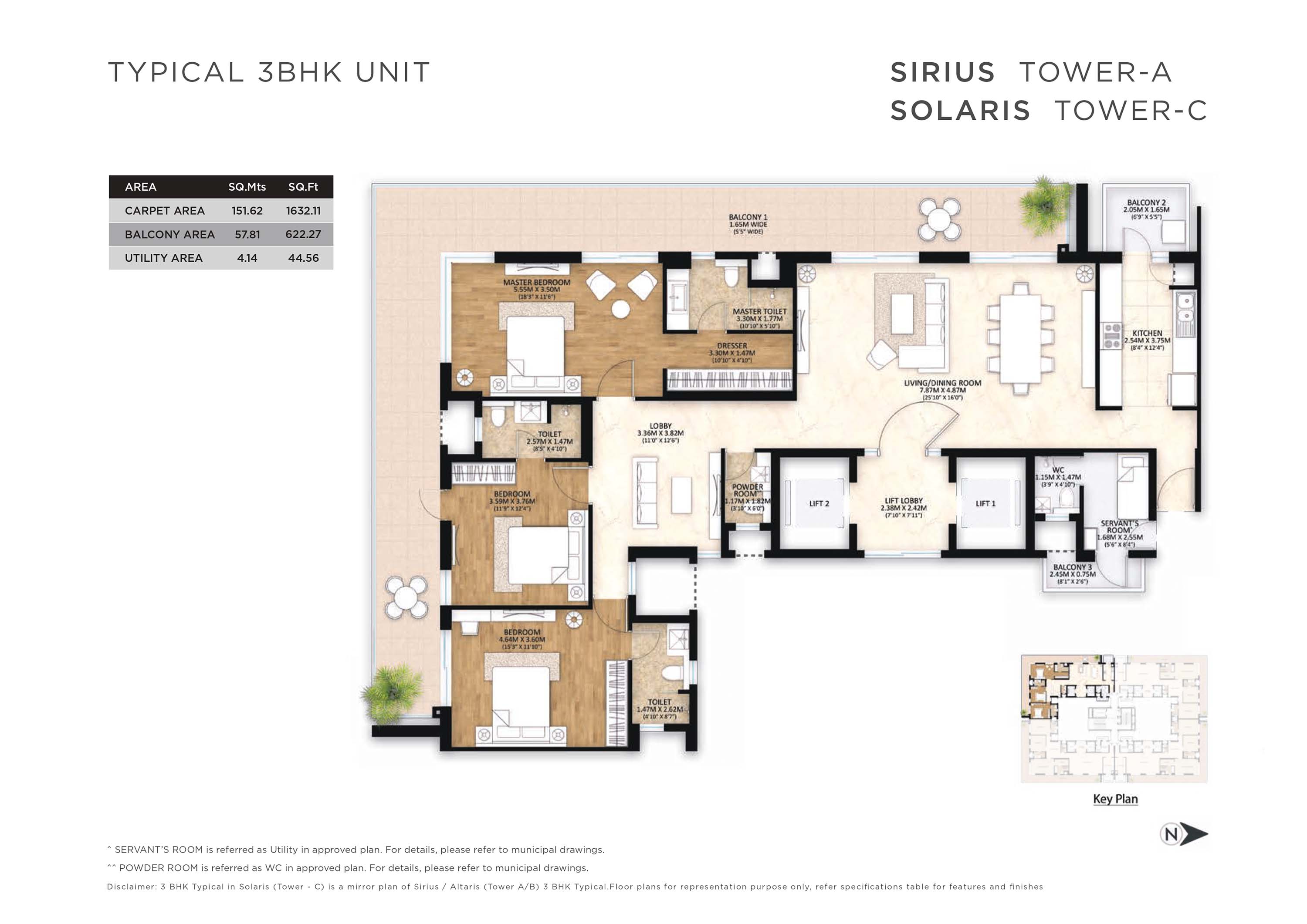 3 BHK floor plan variation 3