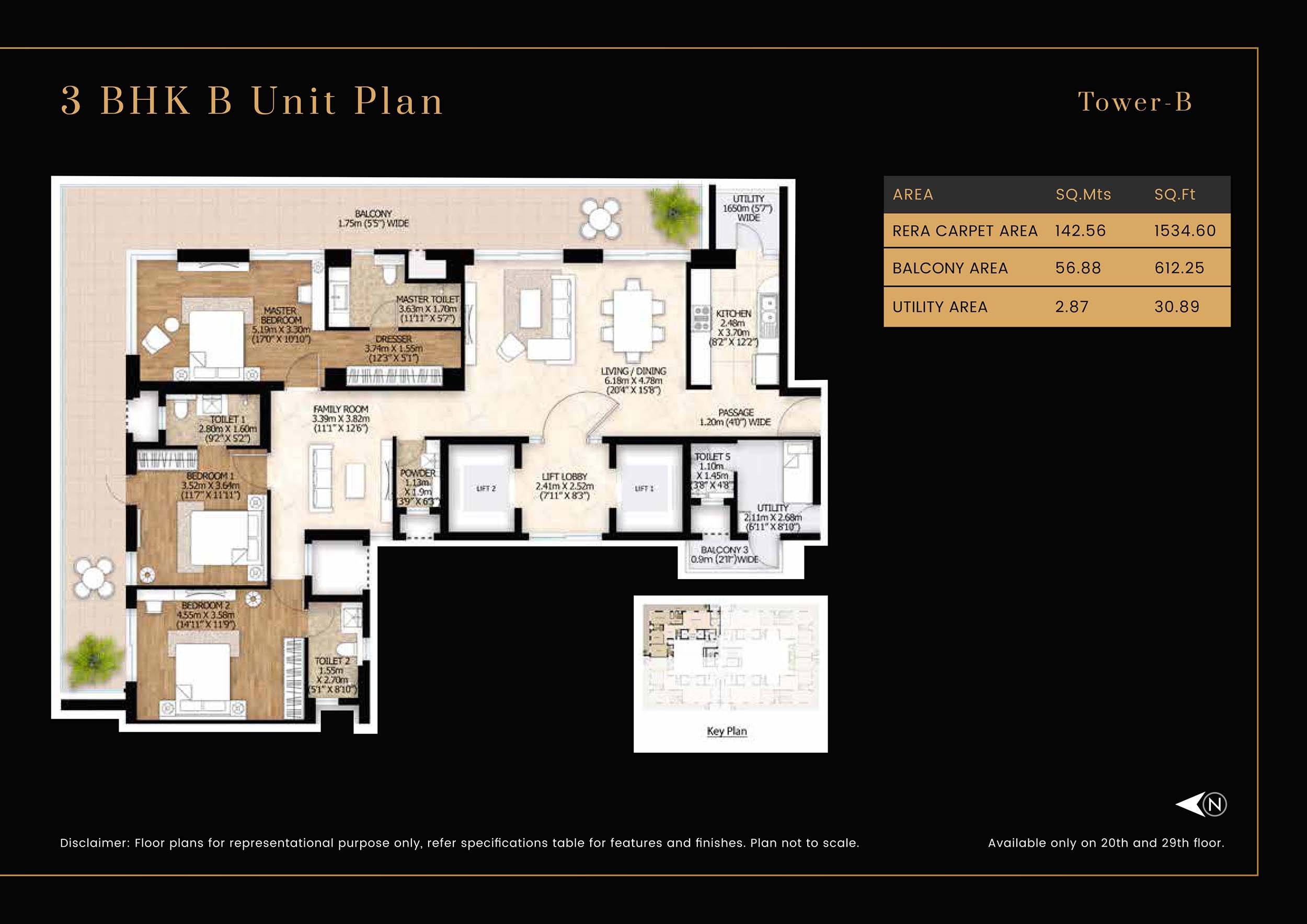 3 BHK floor plan variation 2