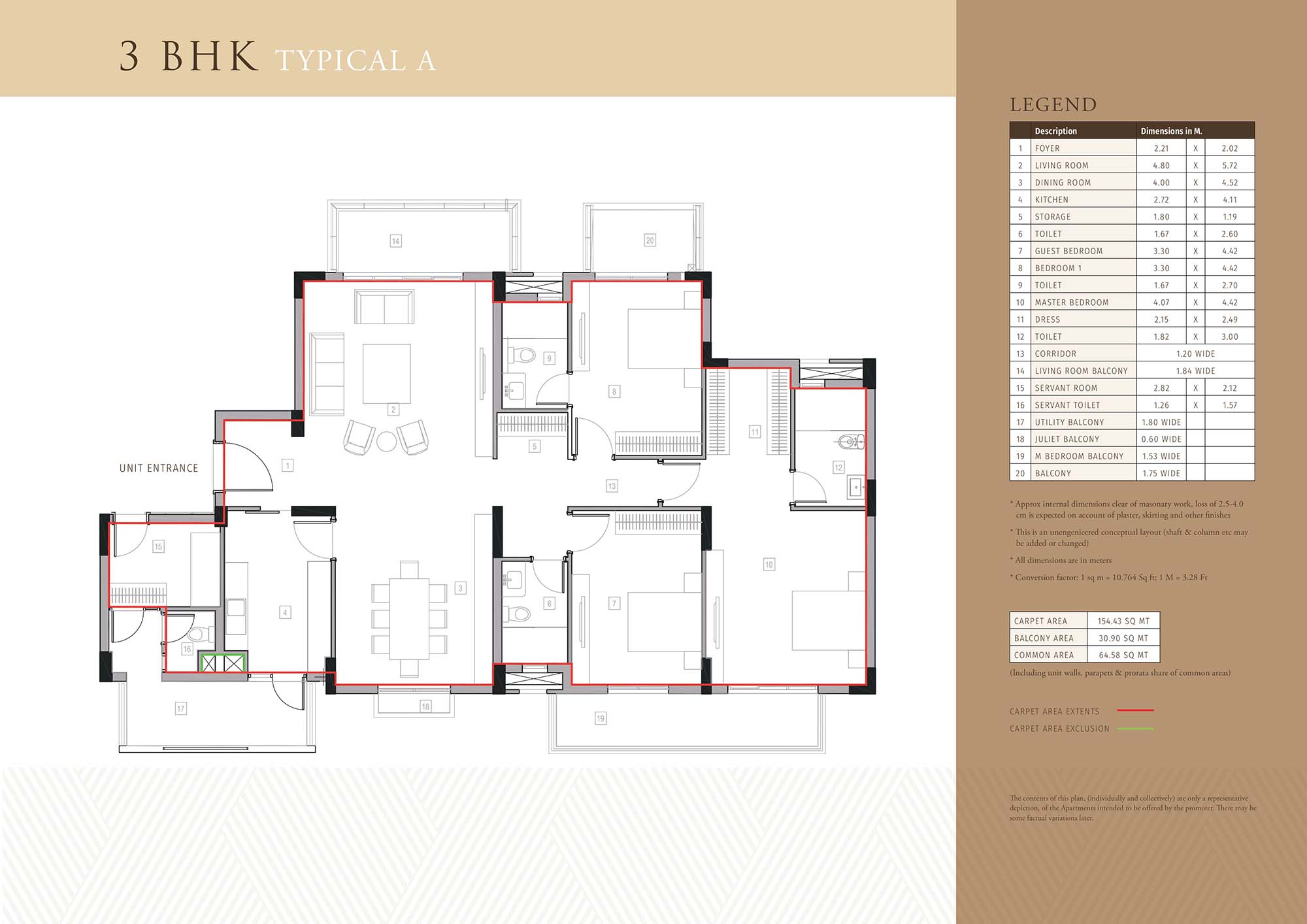 3 BHK floor plan variation 1