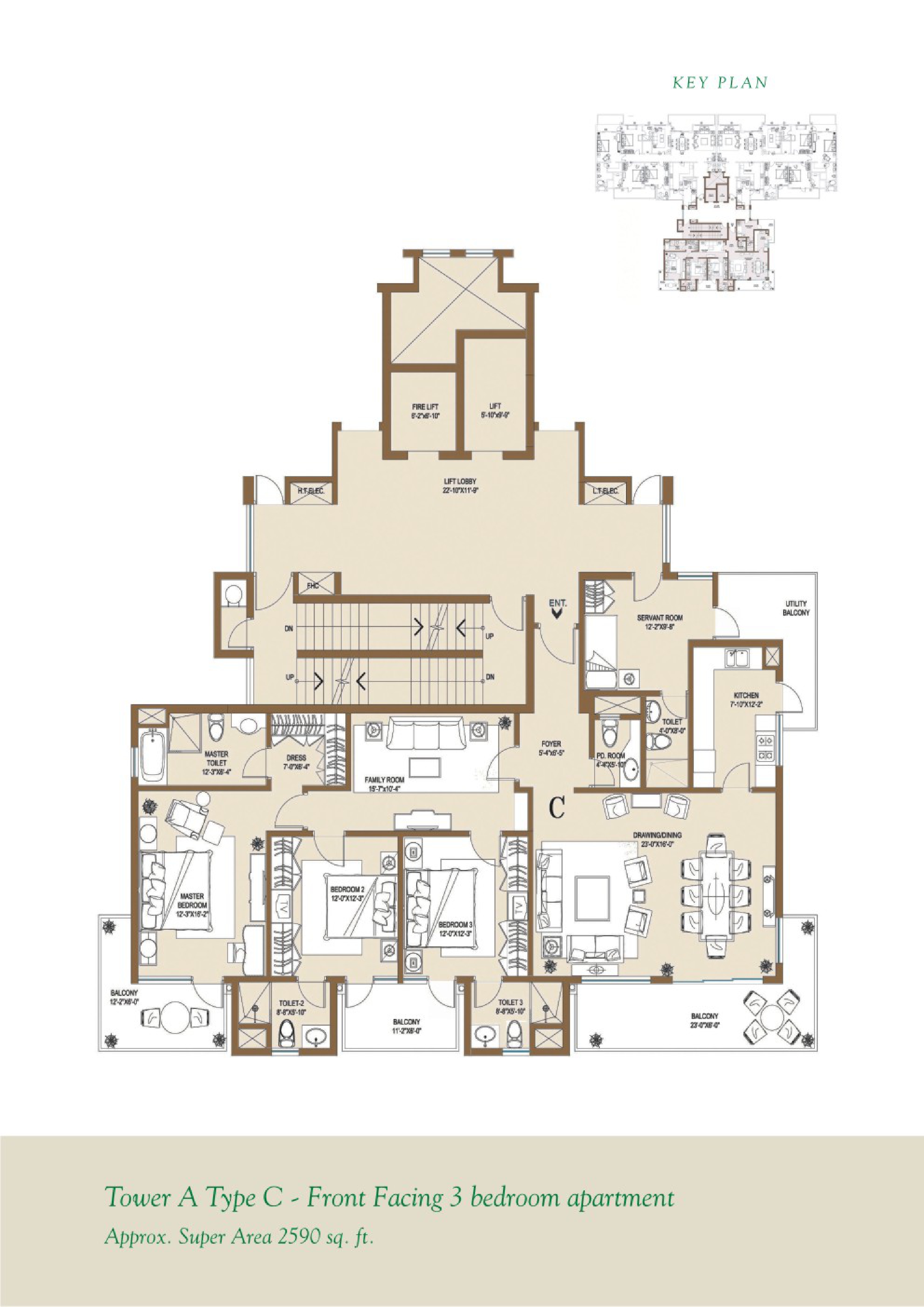 3 BHK floor plan variation 1