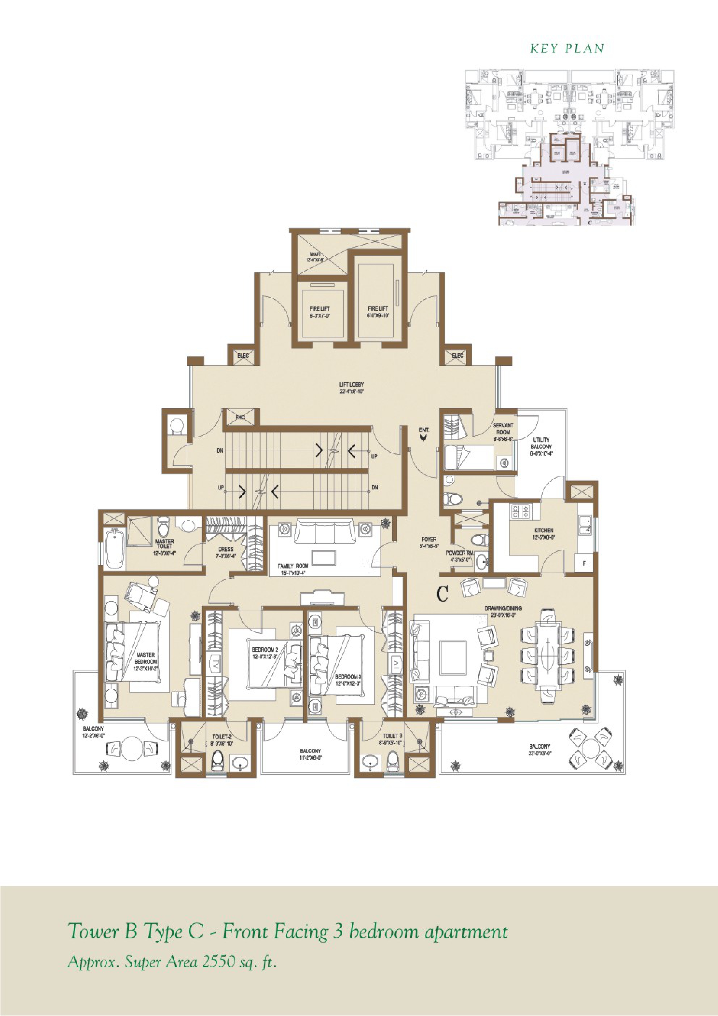 3 BHK floor plan variation 3