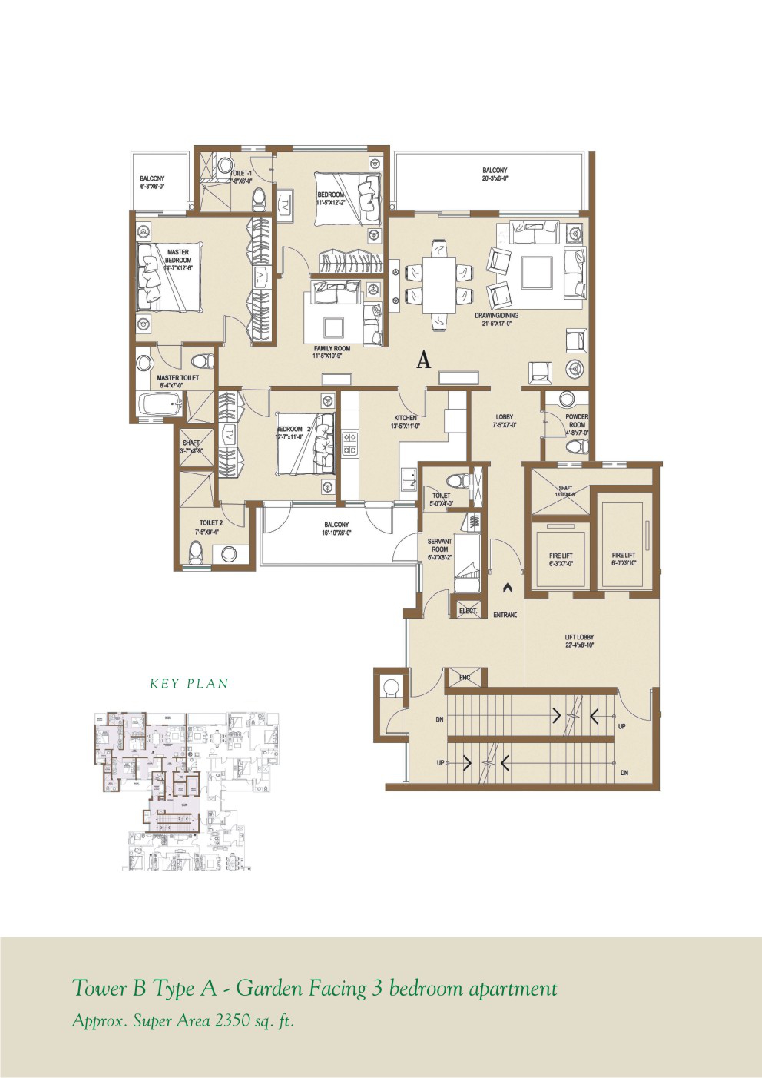 3 BHK floor plan variation 2