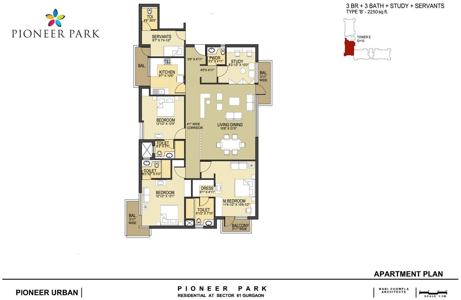 3 BHK floor plan variation 1