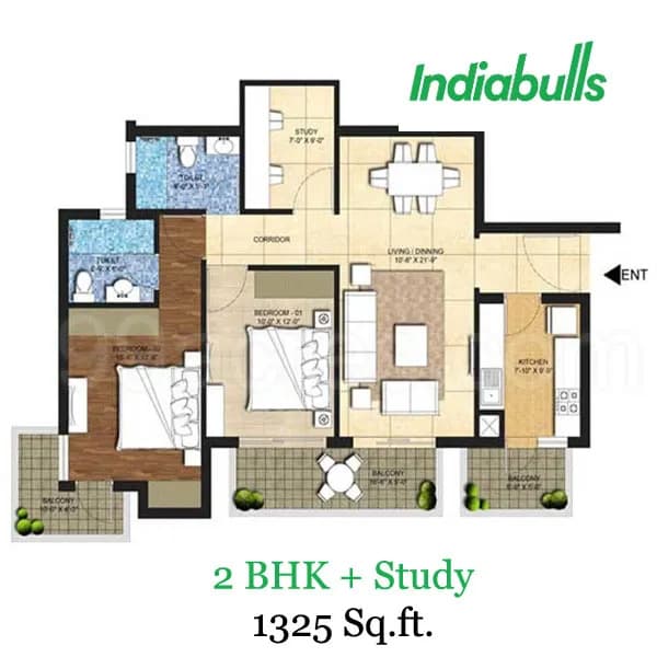 2 BHK floor plan variation 4
