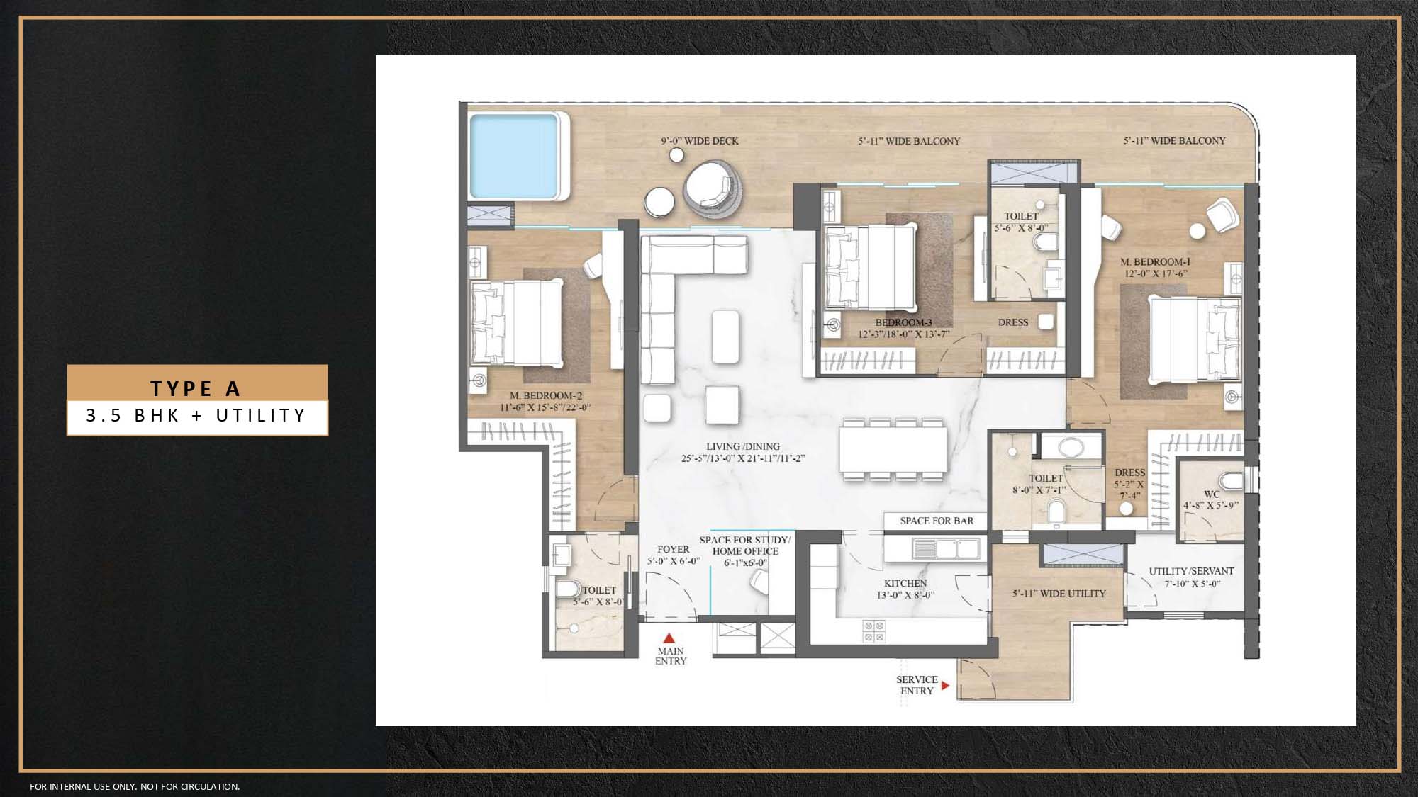 3 BHK floor plan variation 1