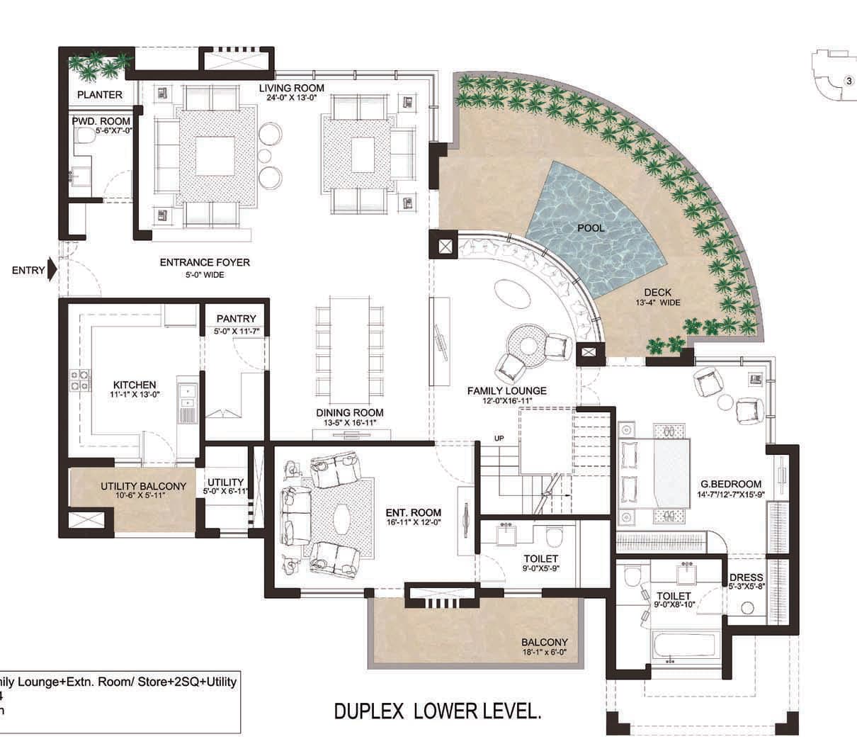 5 BHK Penthouse floor plan variation 1