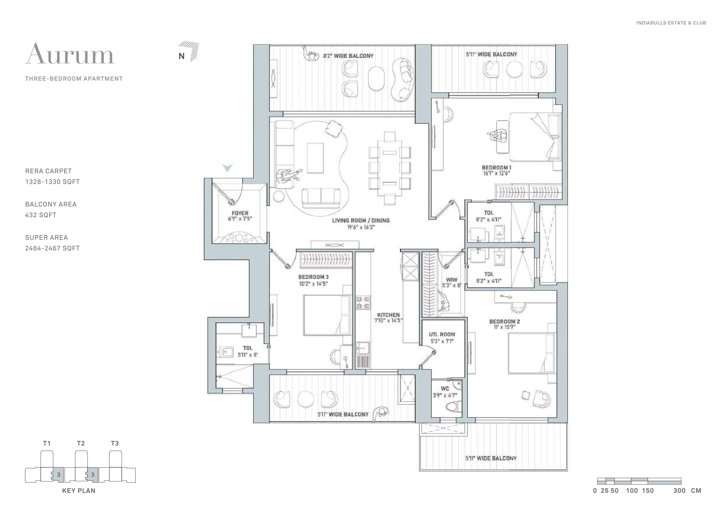 3 BHK floor plan variation 2