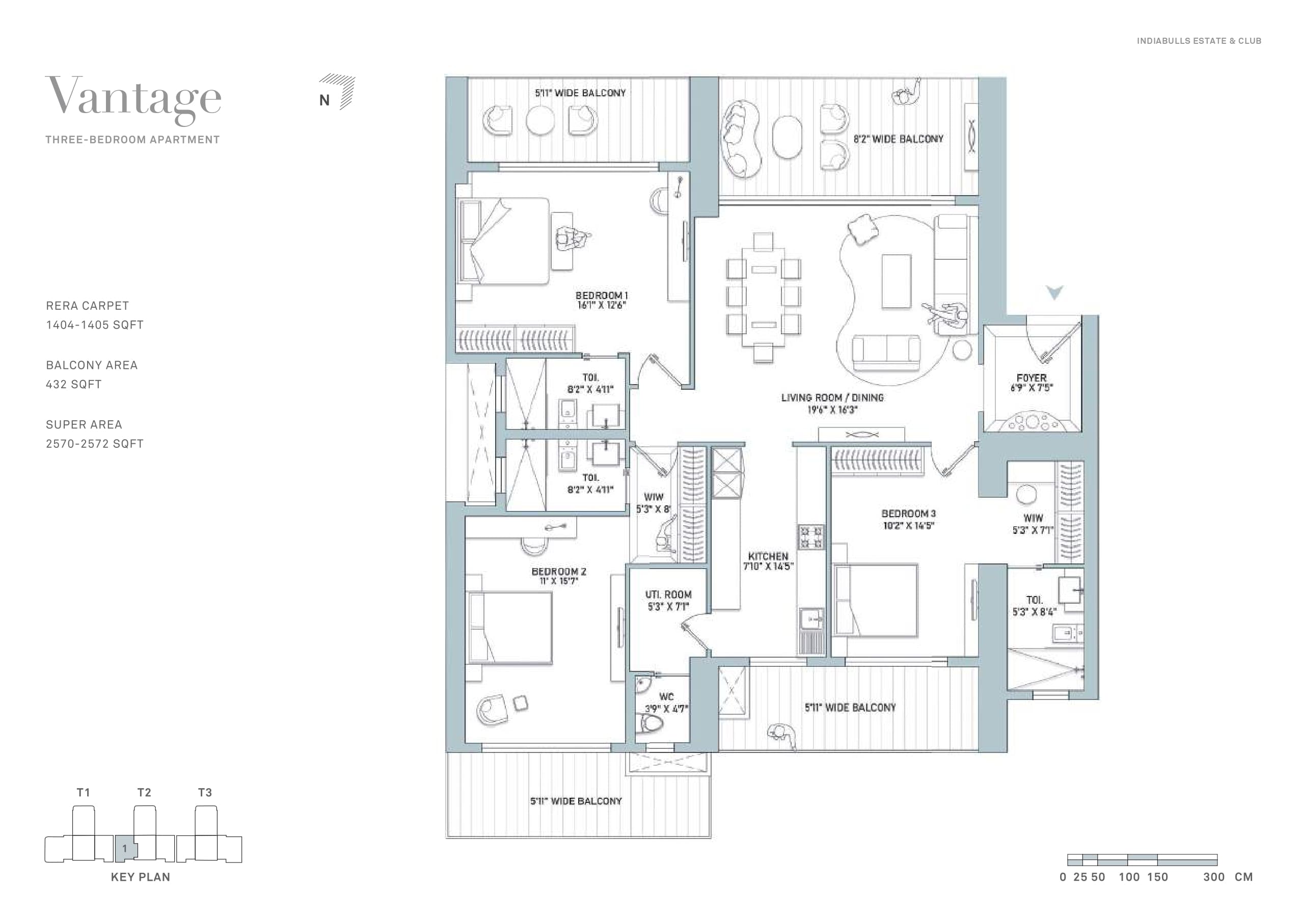 3 BHK floor plan variation 1