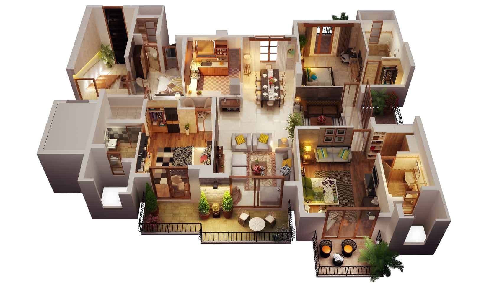 3 BHK floor plan variation 3