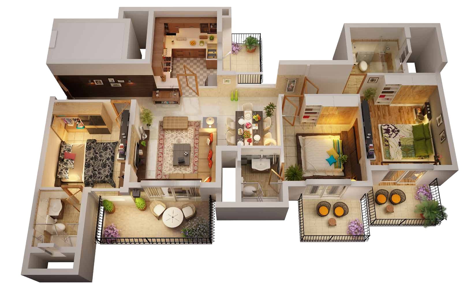 3 BHK floor plan variation 1
