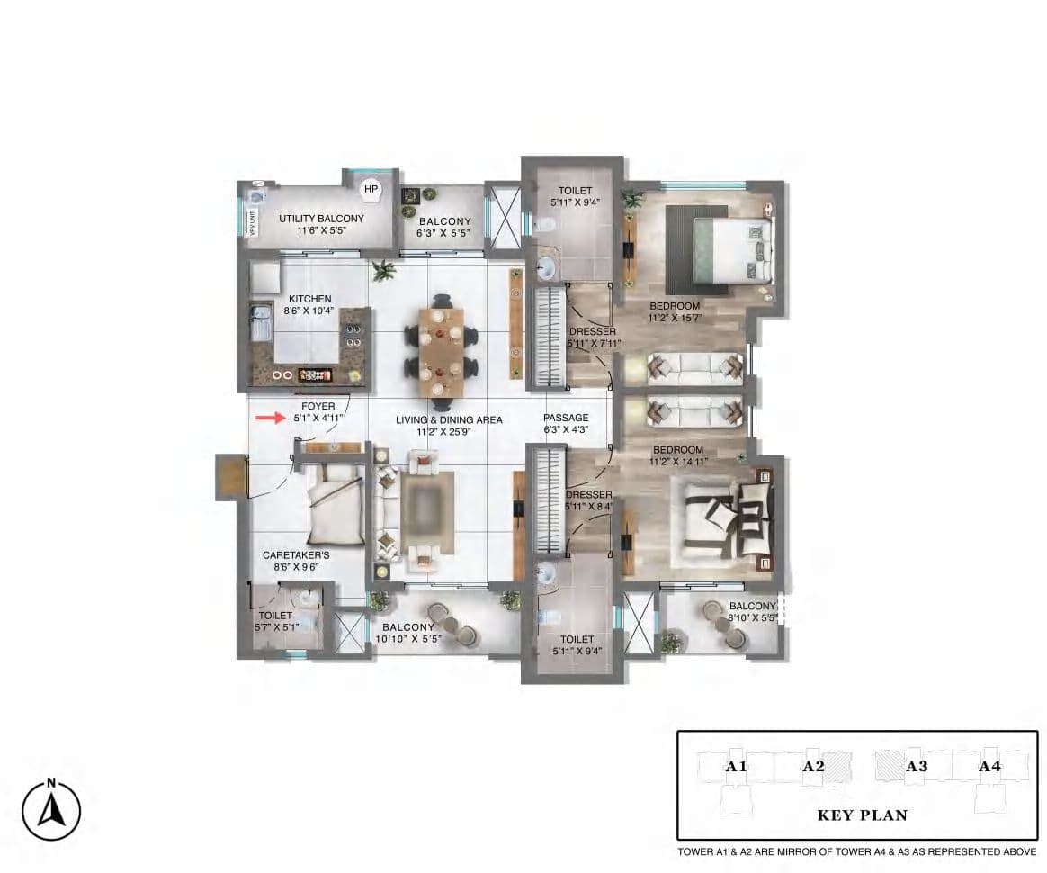 2 BHK floor plan variation 1